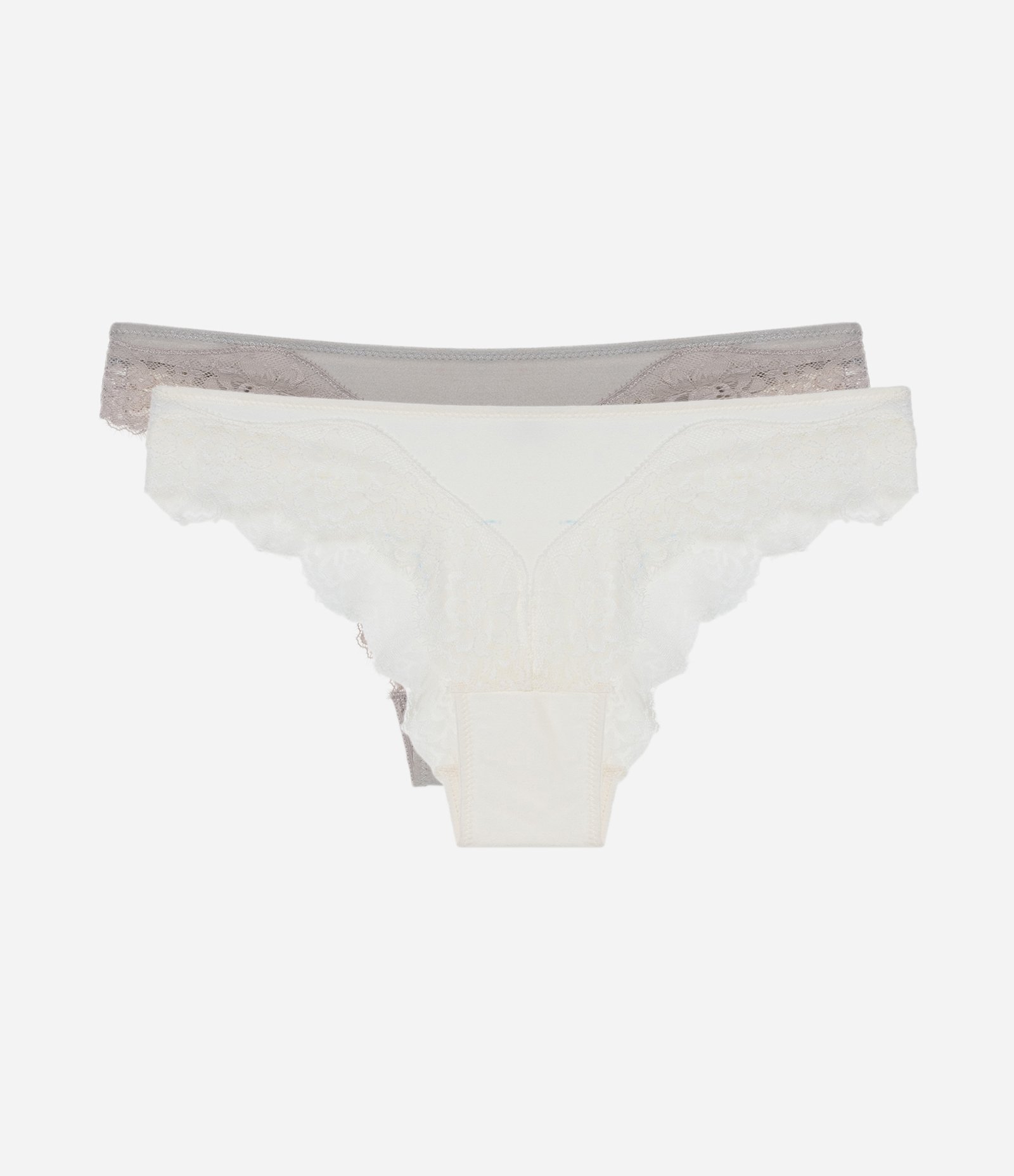 Kit 02 Calcinhas Biquíni em Microfibra com Renda Off White/Bege/Preto 1