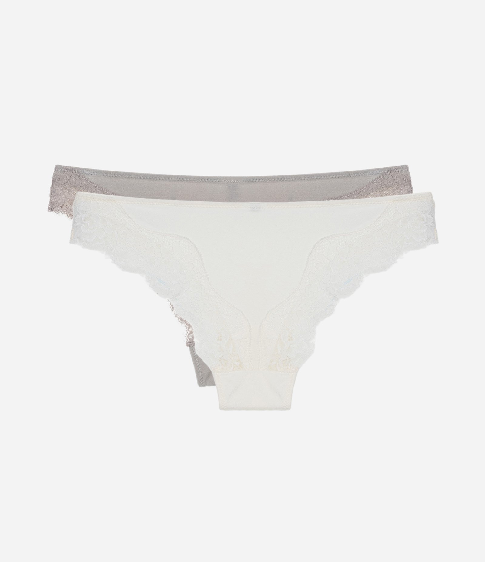 Kit 02 Calcinhas Biquíni em Microfibra com Renda Off White/Bege/Preto 2