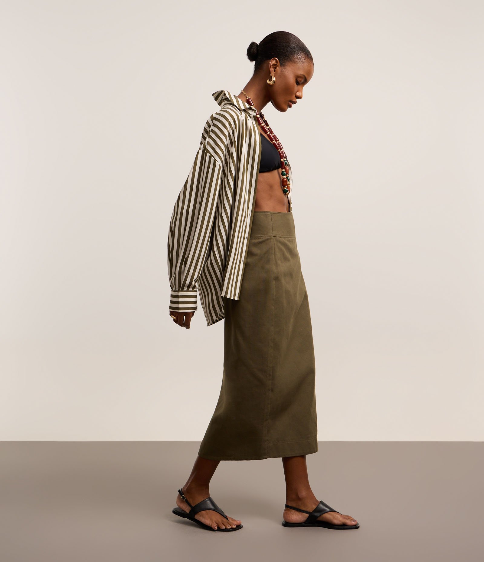 Camisa em Viscose com Listras Fio Tinto Off White/Verde 4