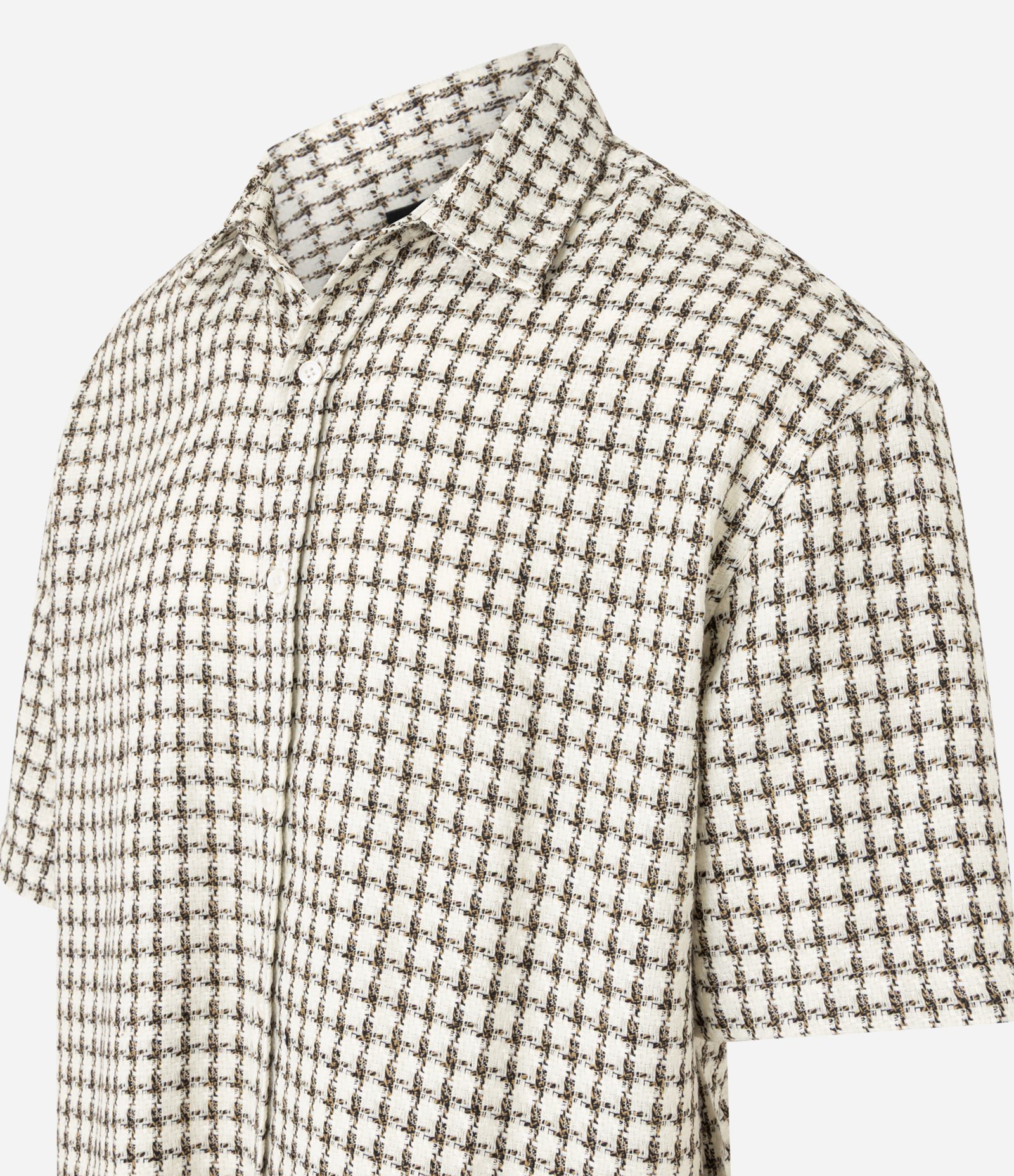 Camisa Oversized em Tweed com Estampa Xadrez Bege 7