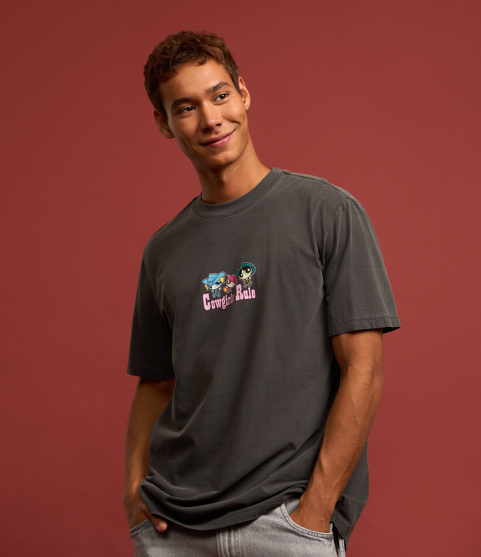 Camiseta Comfort em Algodão com Estampa Meninas Superpoderosas Cowgirls Cinza 4