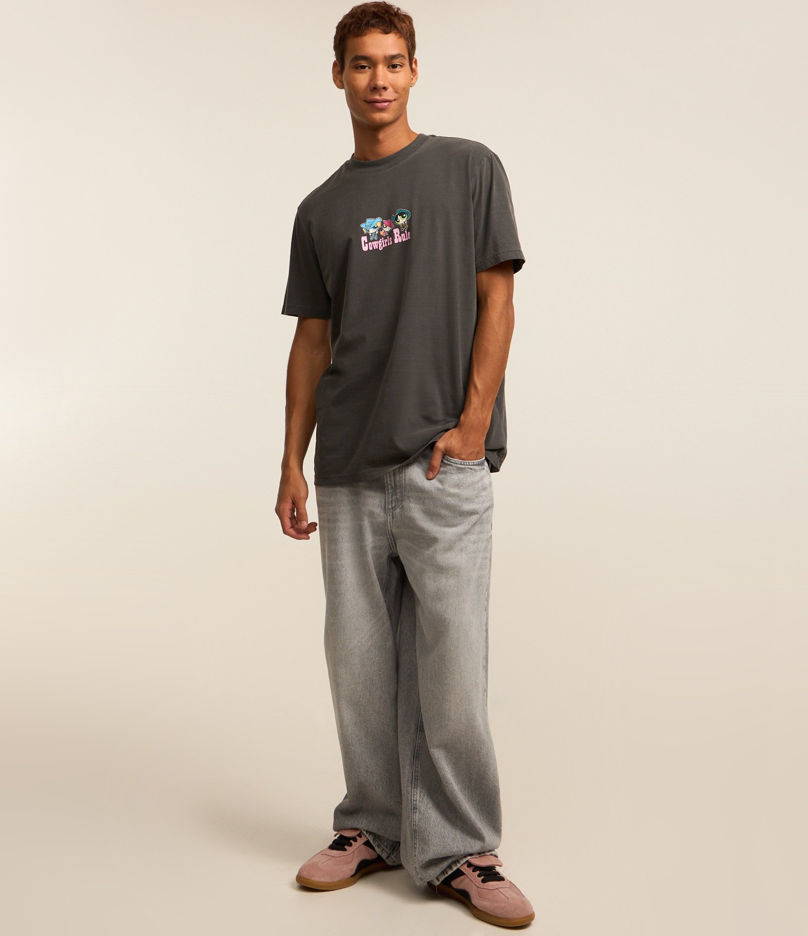 Camiseta Comfort em Algodão com Estampa Meninas Superpoderosas Cowgirls Cinza 2