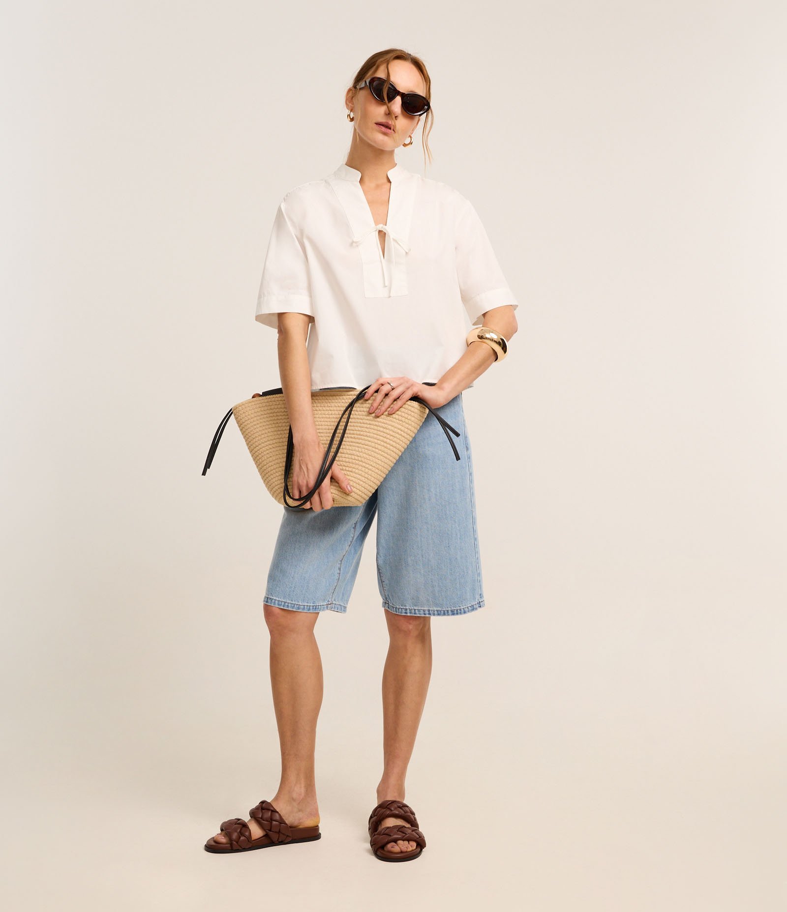 Blusa em Tricoline com Amarração na Gola Padre Off White 2