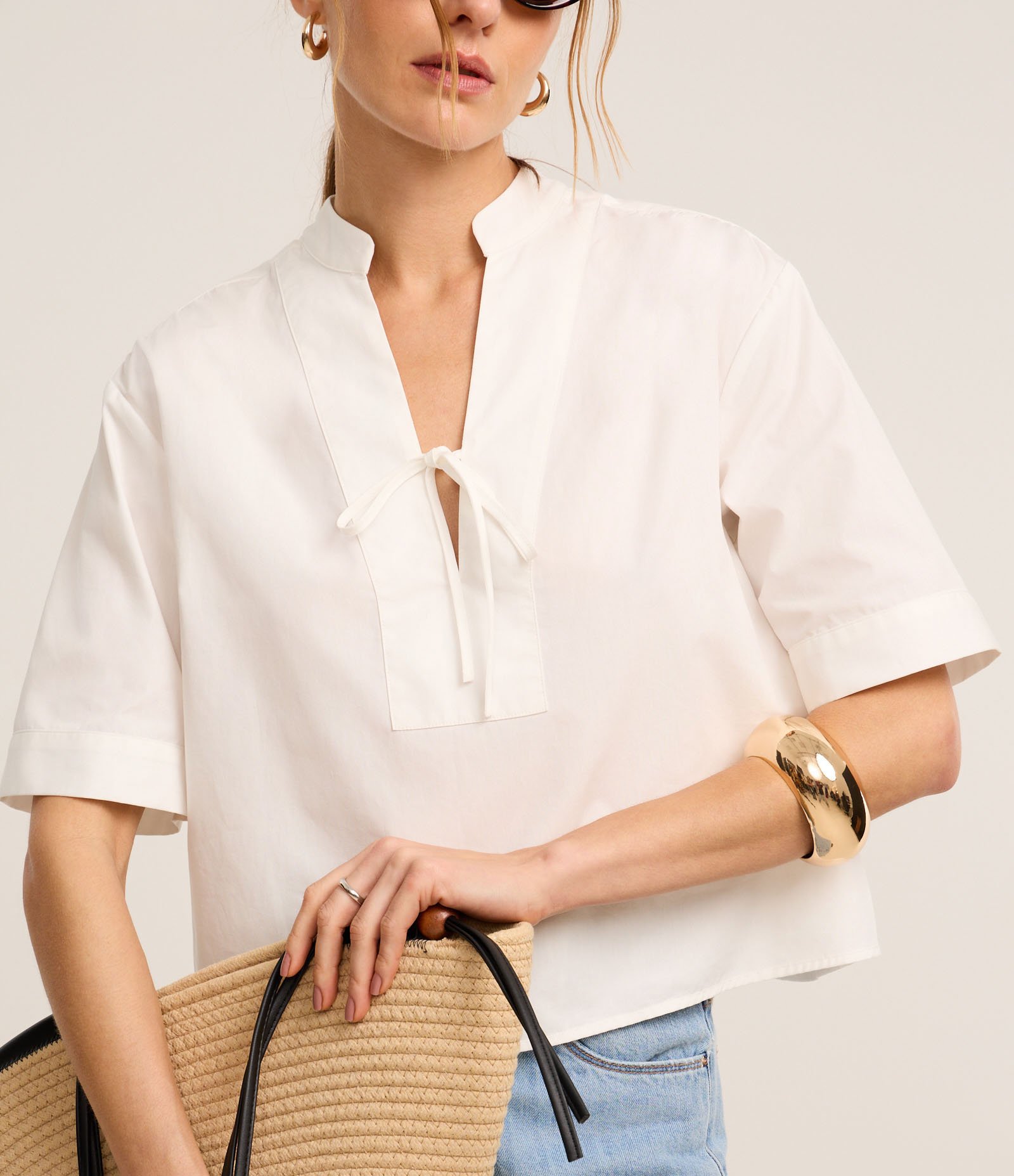 Blusa em Tricoline com Amarração na Gola Padre Off White 4