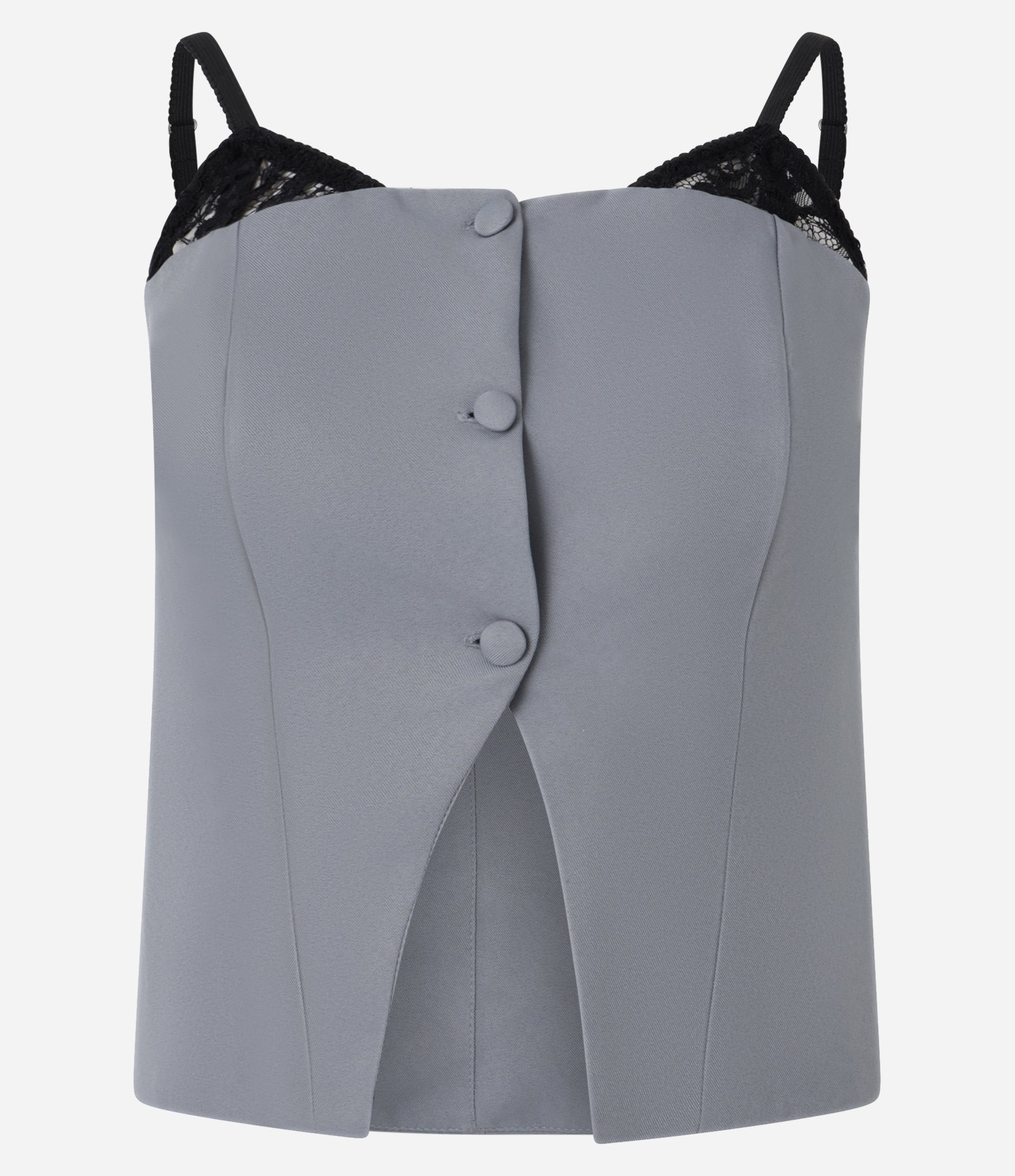 Blusa Colete Alfaiataria com Aplicação de Renda Cinza 4