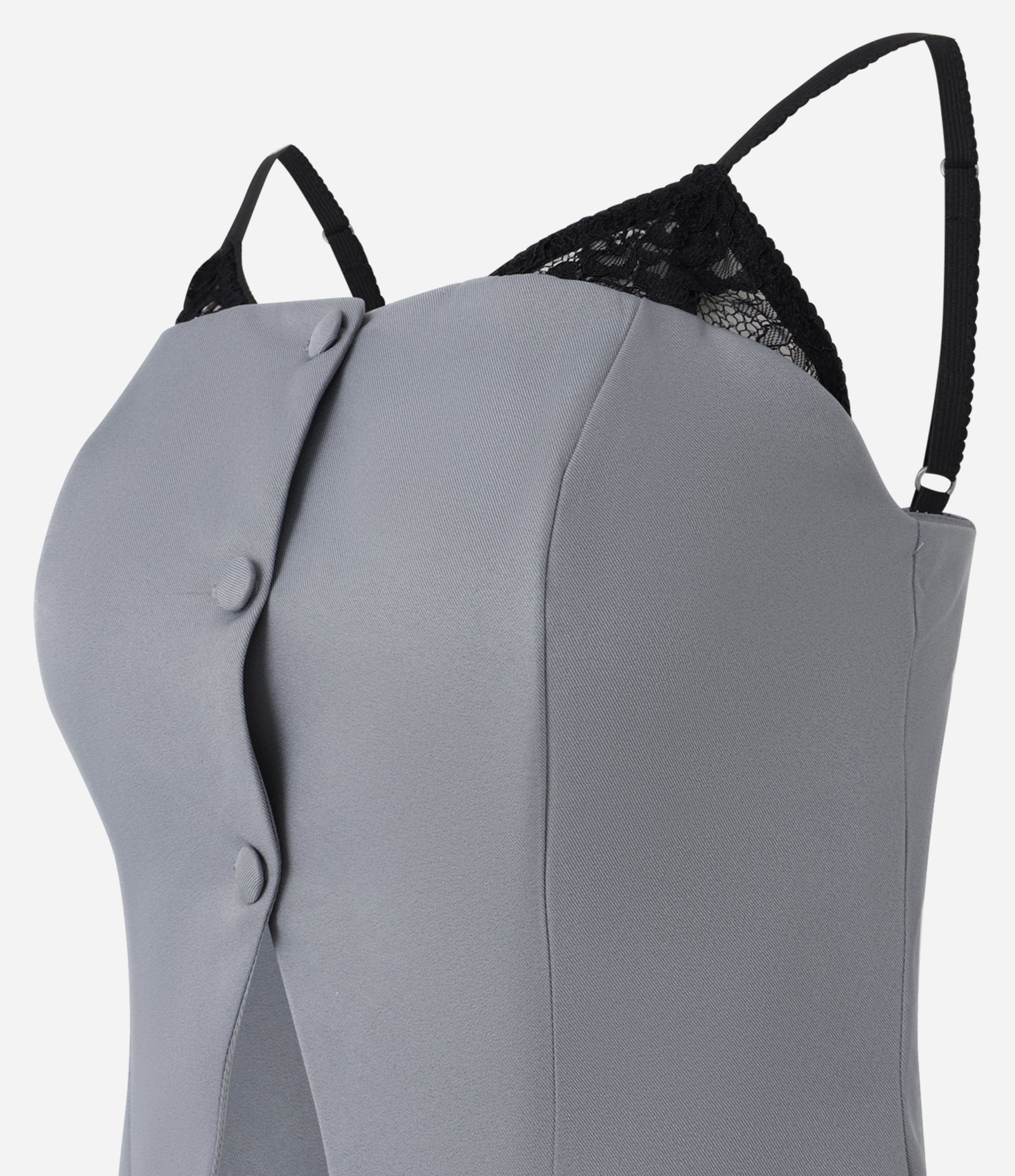 Blusa Colete Alfaiataria com Aplicação de Renda Cinza 5