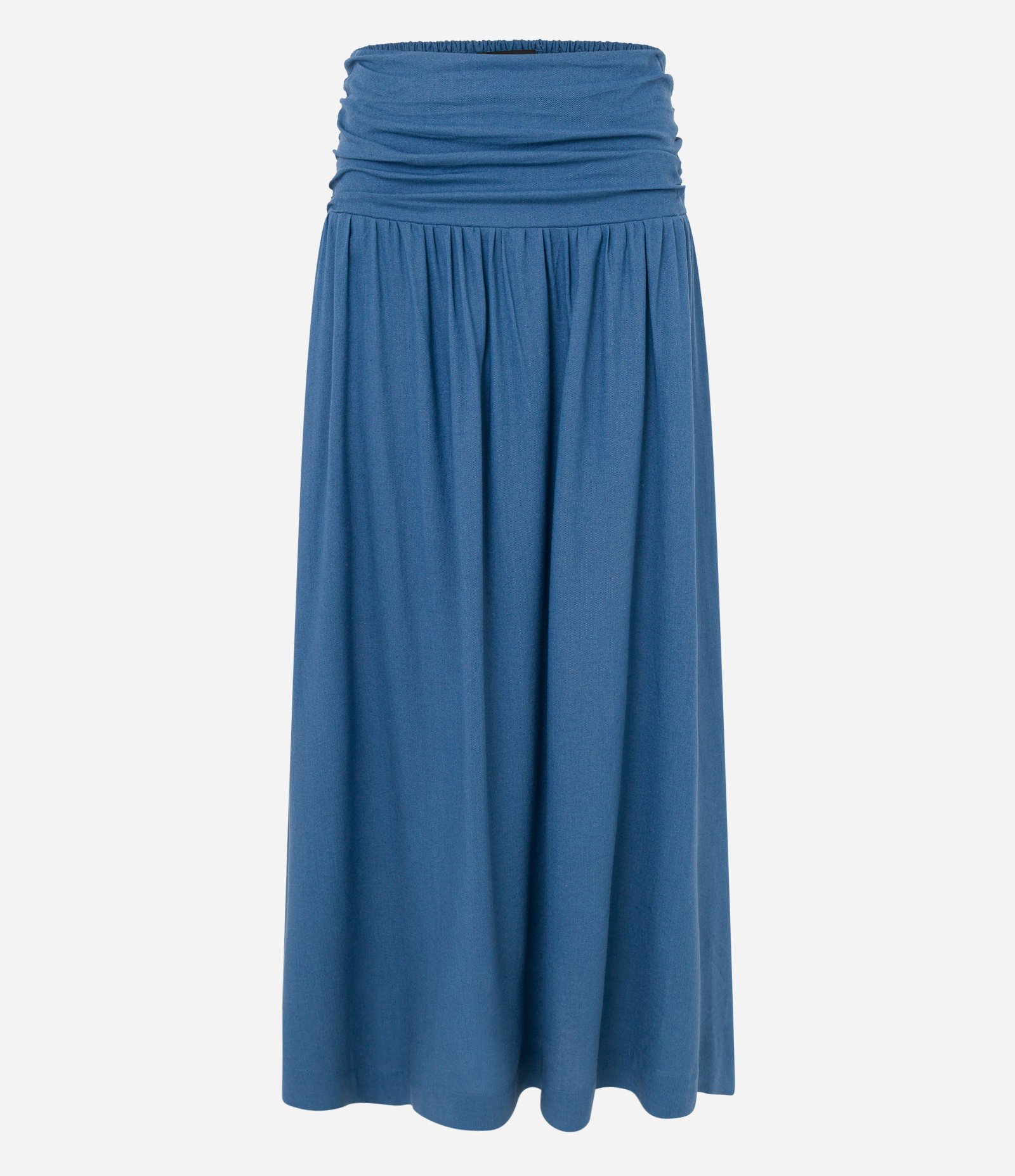 Saia New Midi em Viscose com Linho e Pregas Laterais Azul 7