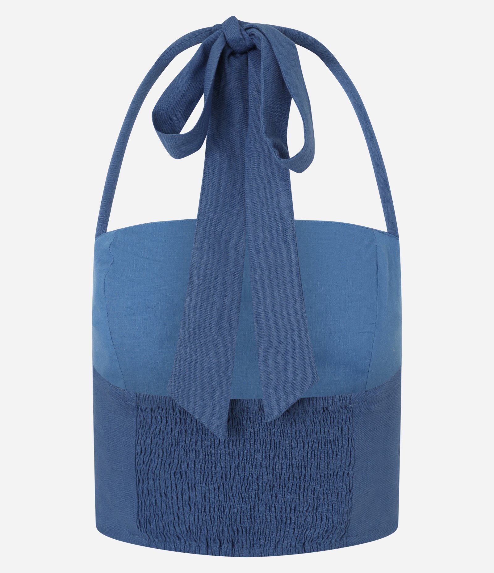 Blusa Cropped em Viscose e Linho com Lastex e Franzido na Lateral Azul 8