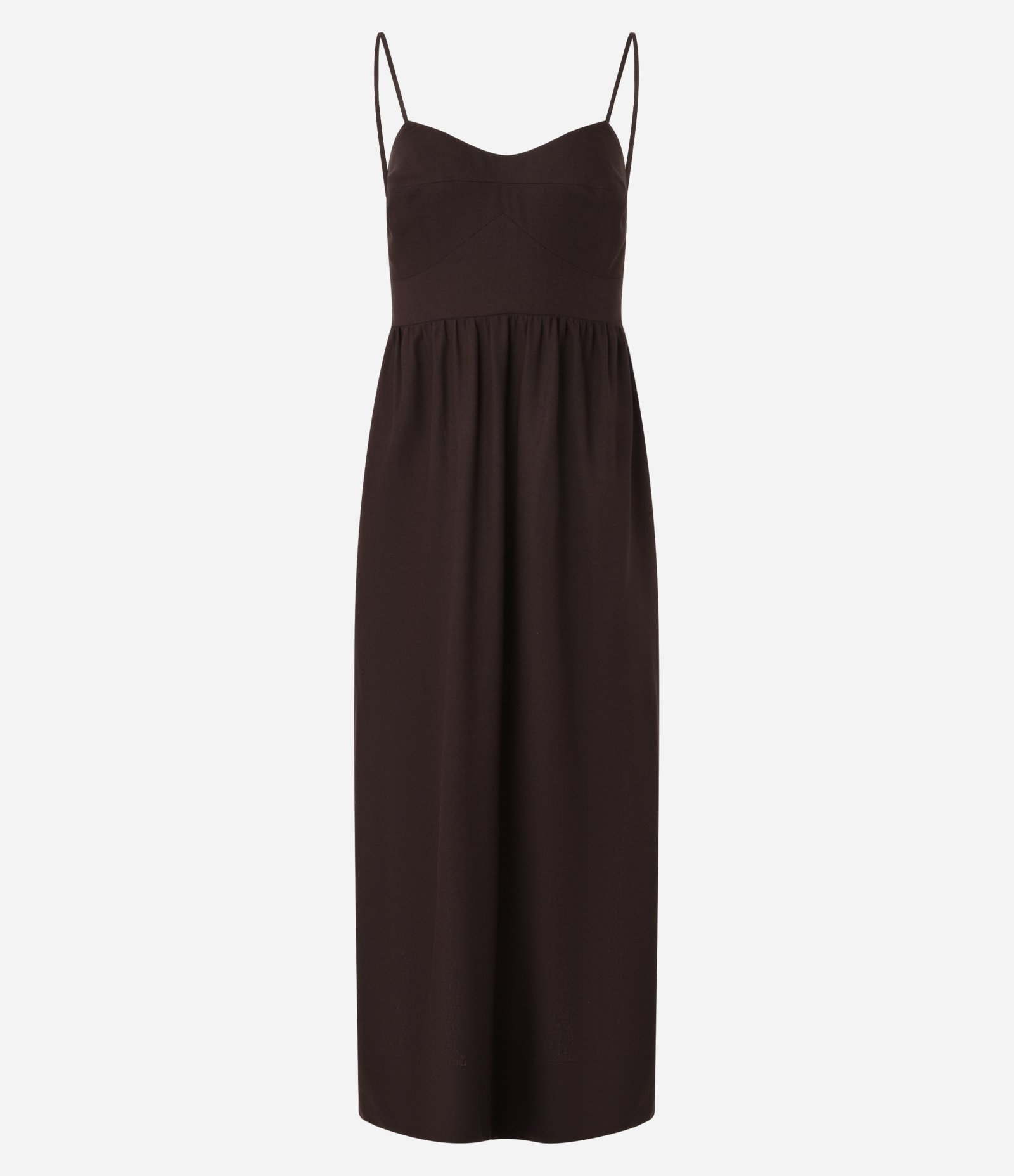 Vestido New Midi em Viscose com Linho e Lastex nas Costas Marrom 6