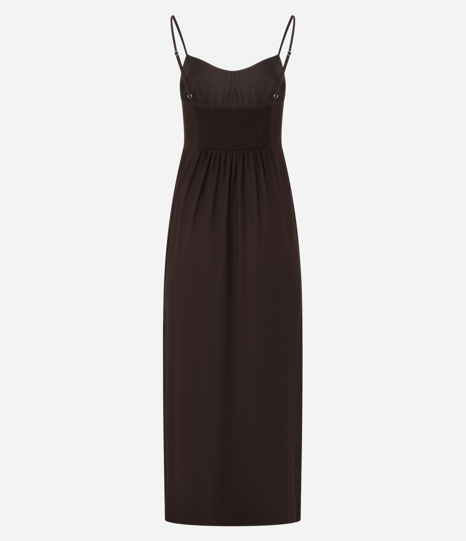 Vestido New Midi em Viscose com Linho e Lastex nas Costas Marrom 8