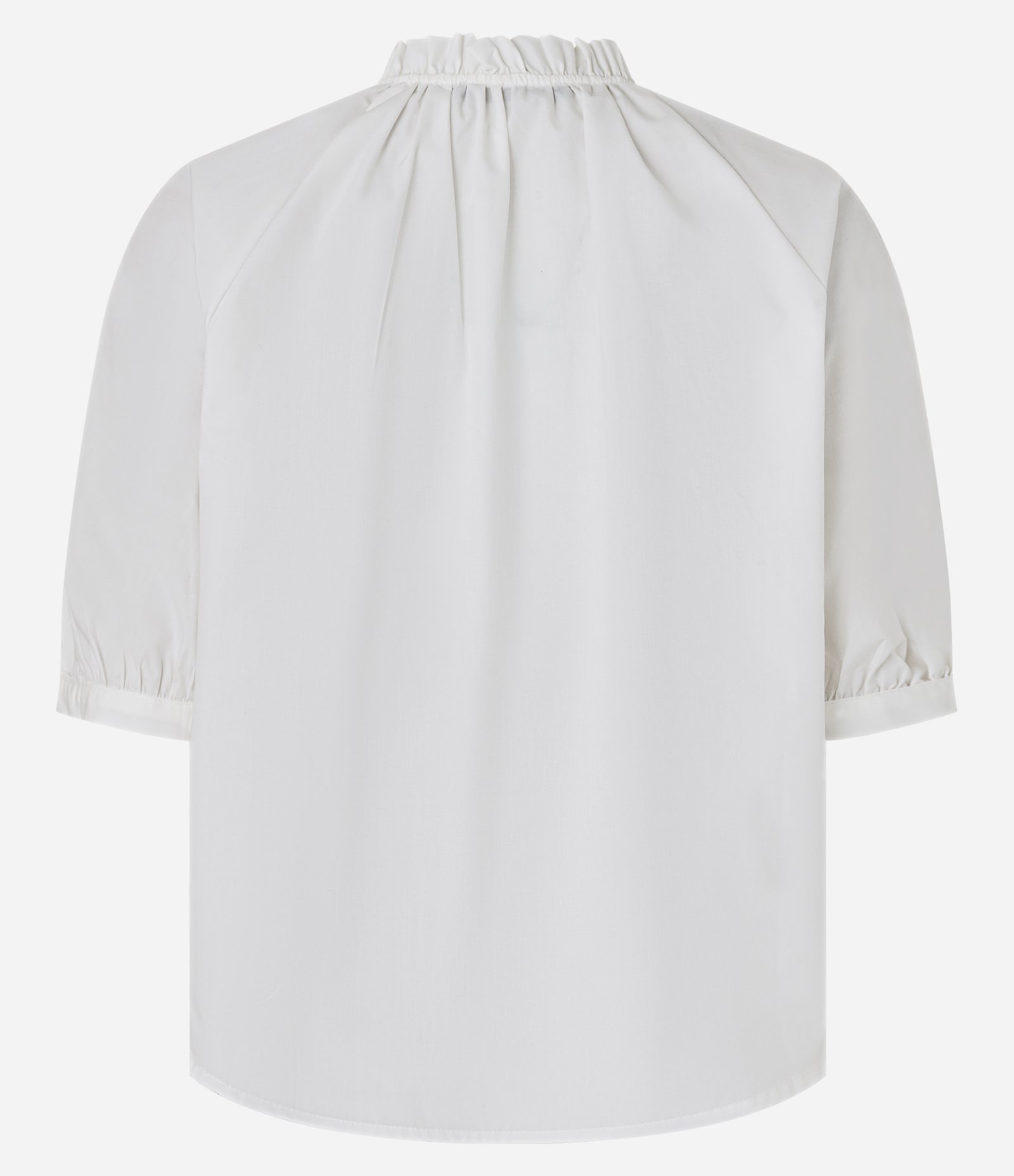 Camisa em Tricoline com Frufru na Gola Padre e Manga Bufante Branco 6