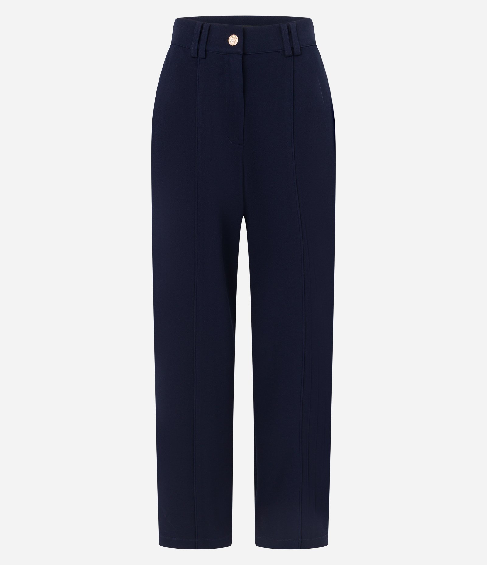 Calça Wide Cintura Baixa em Crepe com Frisos Azul Marinho 5