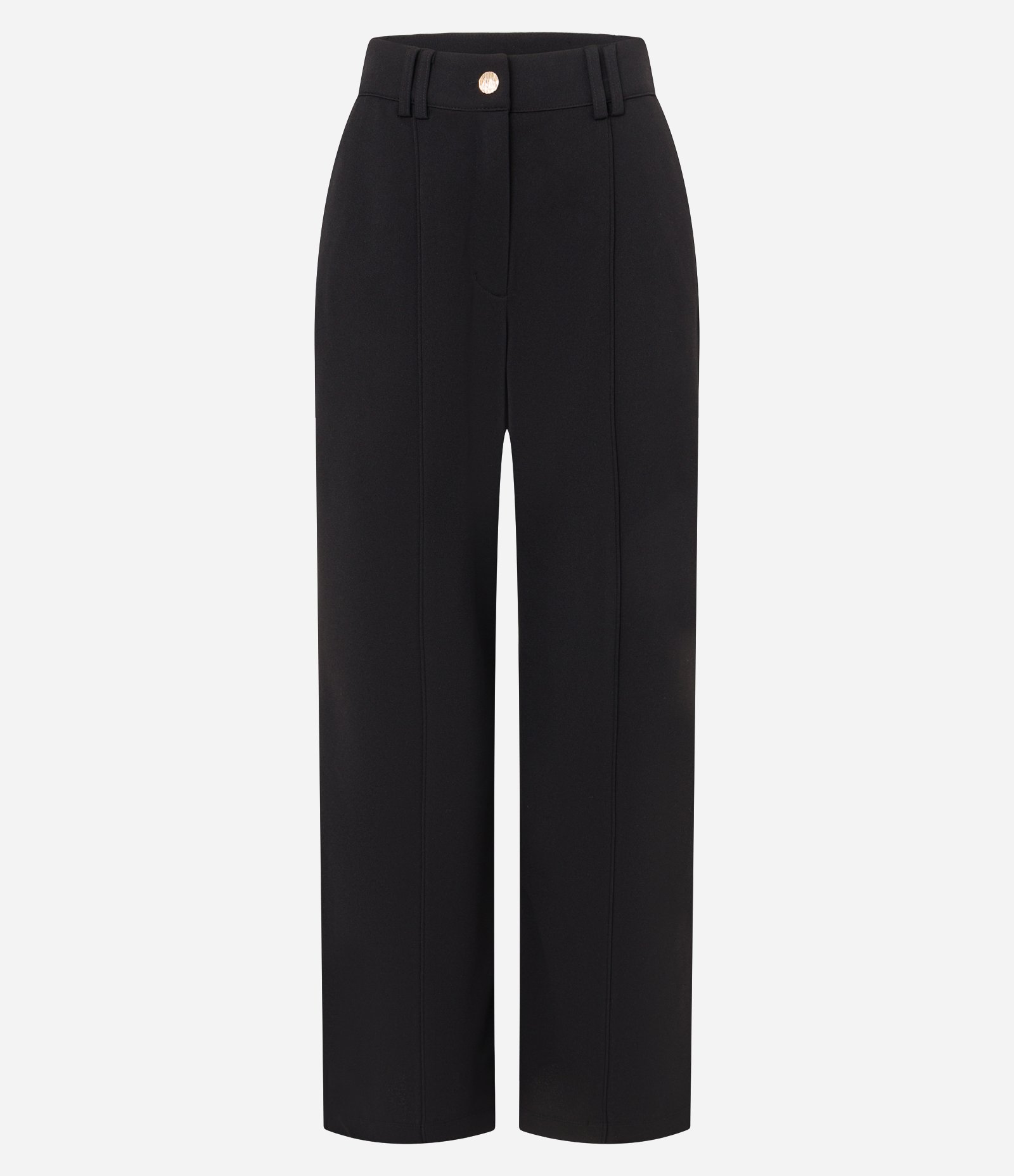 Calça Wide Cintura Baixa em Crepe com Frisos Preto 5