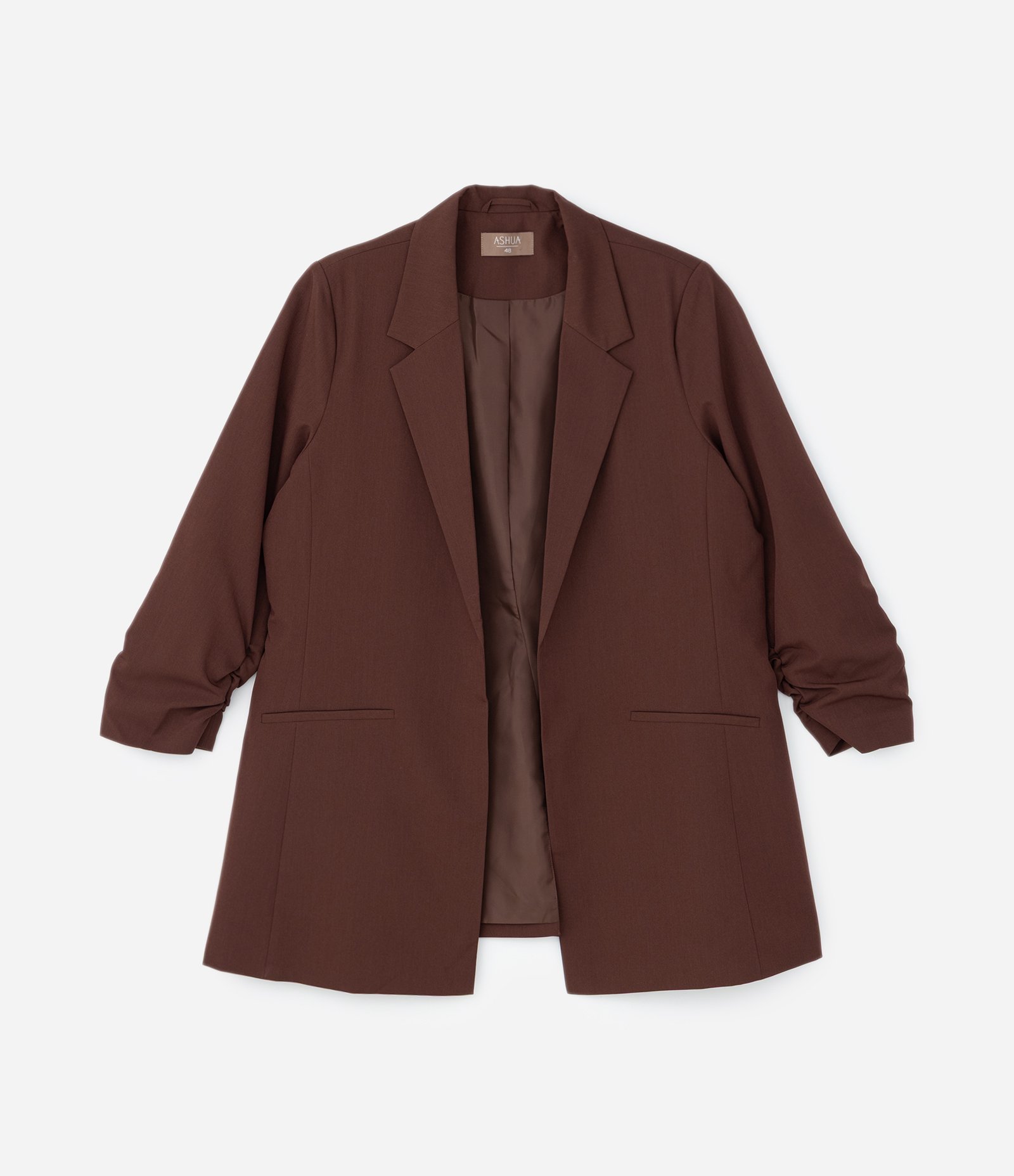 Blazer Alongado em Crepe Manga Puxadinha Curve & Plus Size Marrom 5