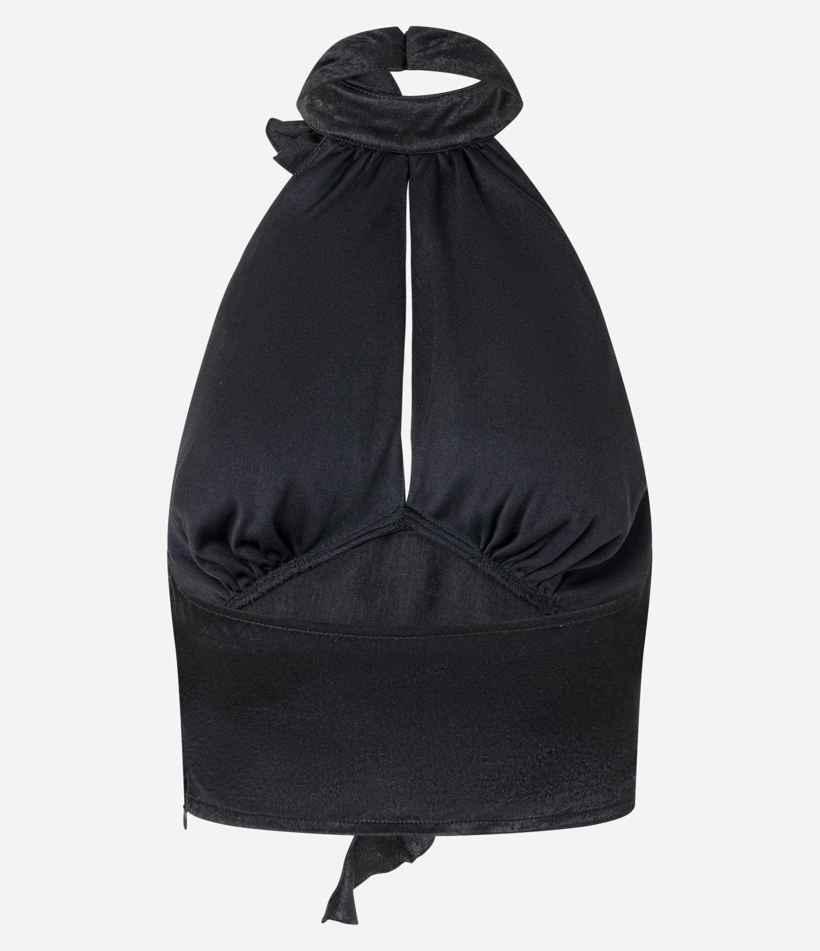 Blusa Curta Acetinada com Flor Aplicada no Decote Preto 7