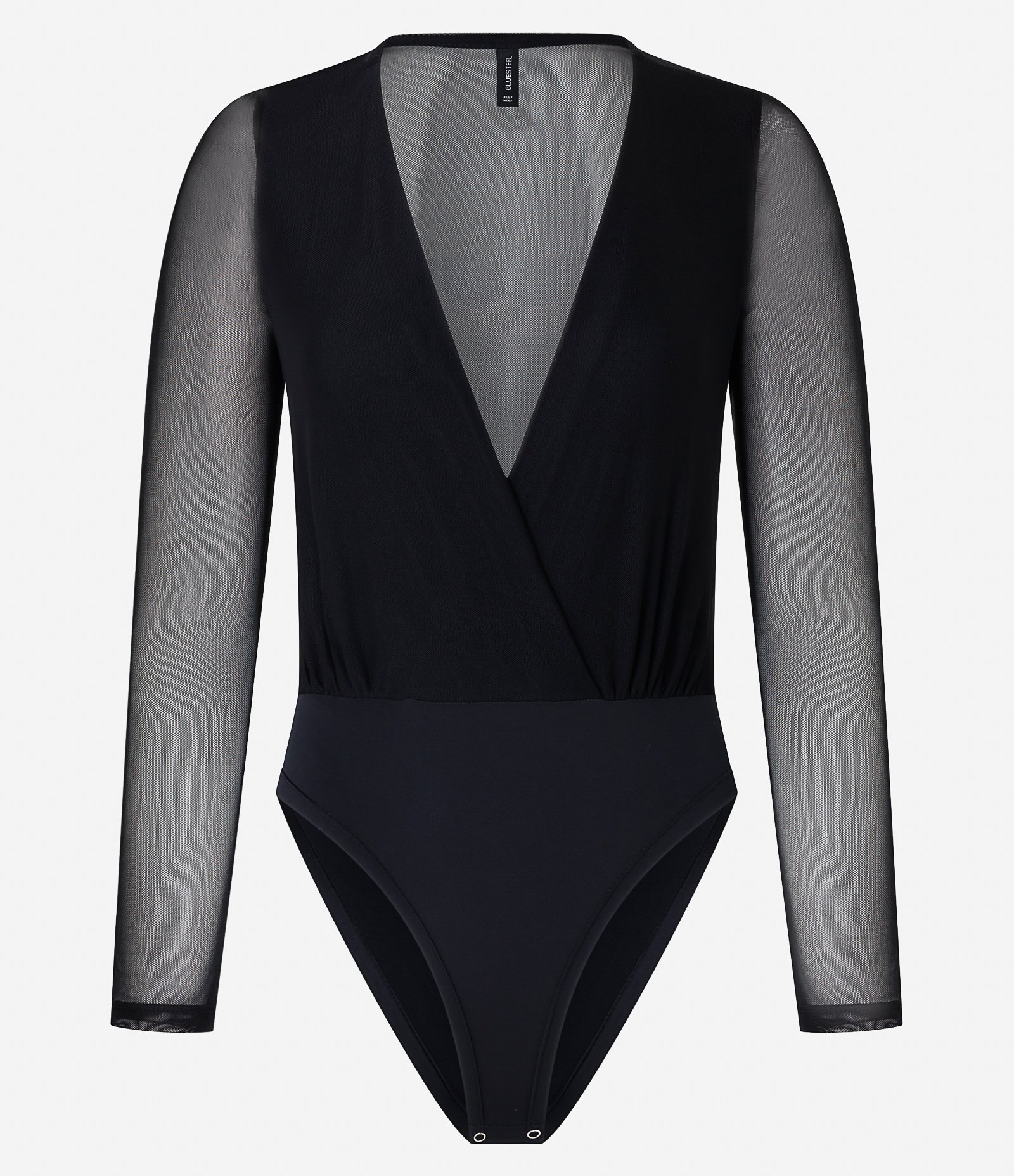 Body em Tule com Decote Transpassado e Transparência nas Mangas Preto 5