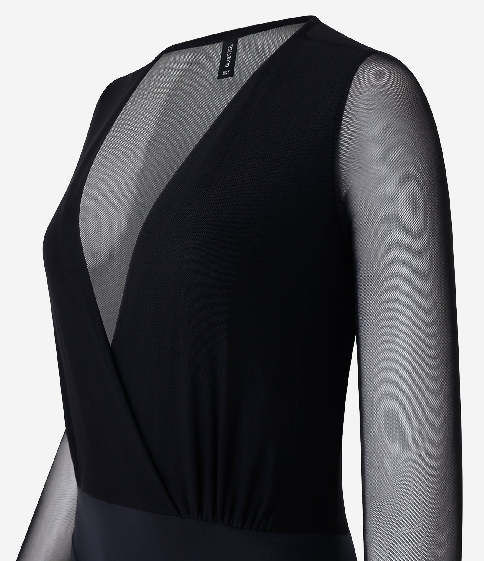 Body em Tule com Decote Transpassado e Transparência nas Mangas Preto 6