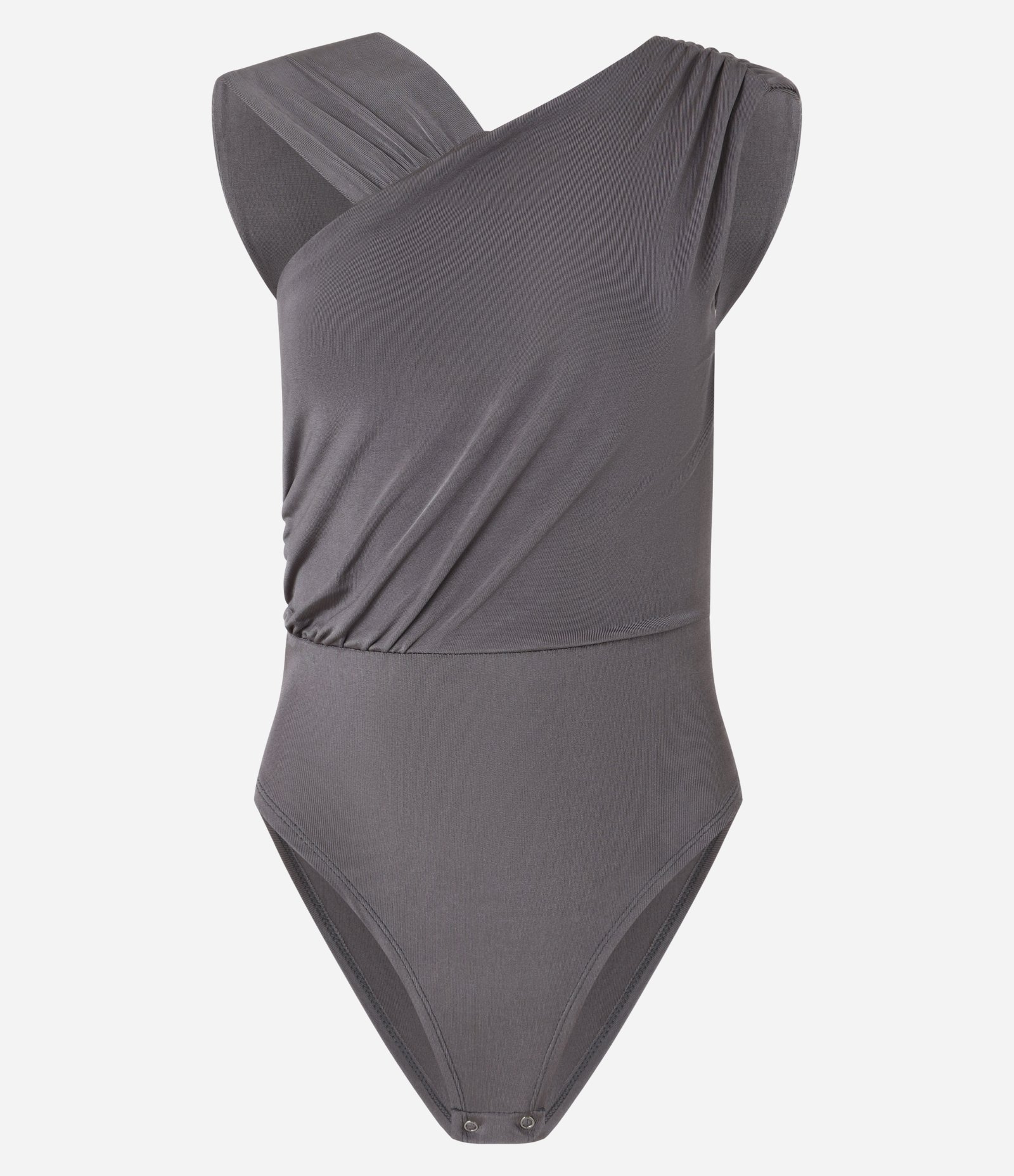 Body em Ribana com Decote Assimétrico e Detalhes Franzidos Cinza 5