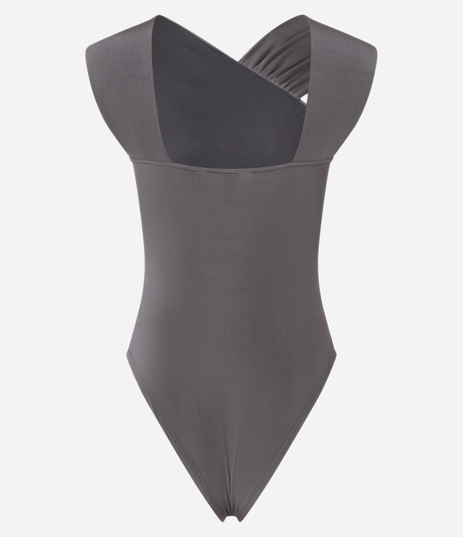 Body em Ribana com Decote Assimétrico e Detalhes Franzidos Cinza 6