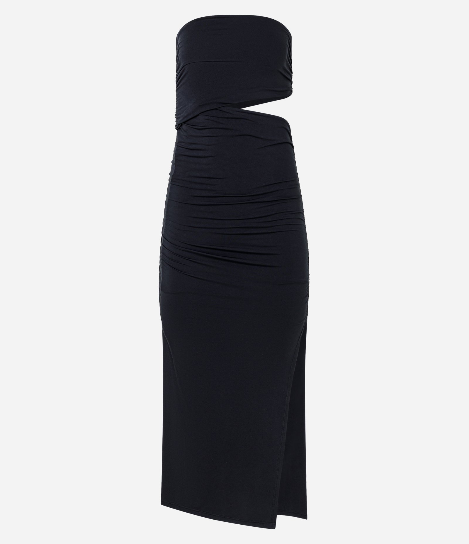 Vestido New Midi com Drapeados Laterais e Recorte Vazado Preto 5