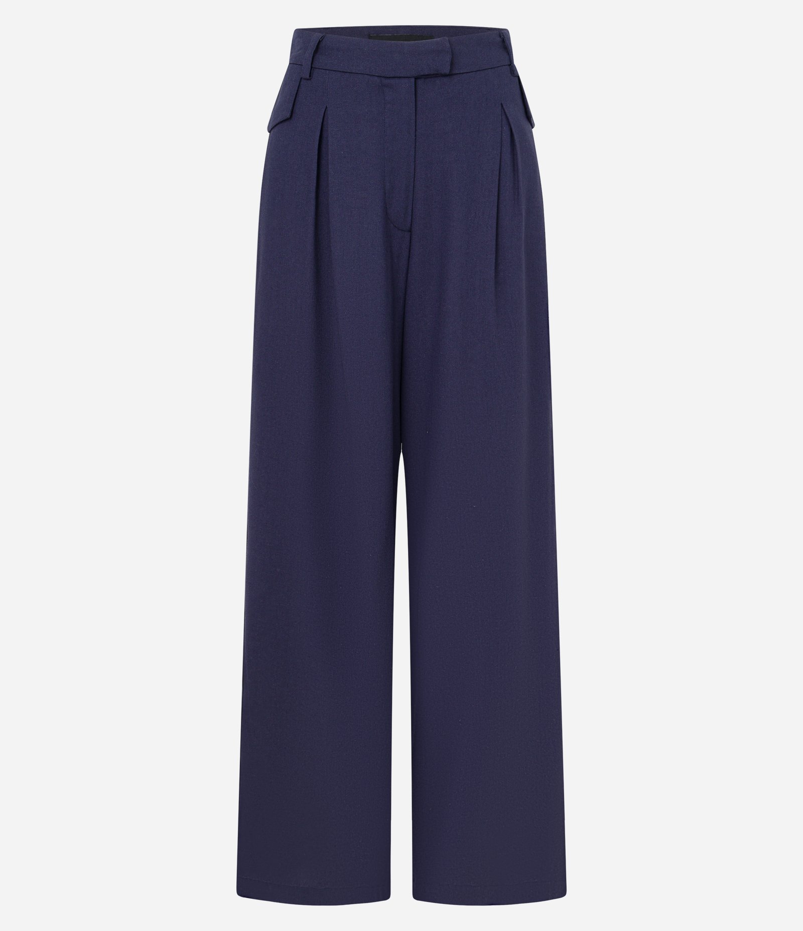 Calça Pantalona em Viscose e Linho com Piping Azul Escuro 5