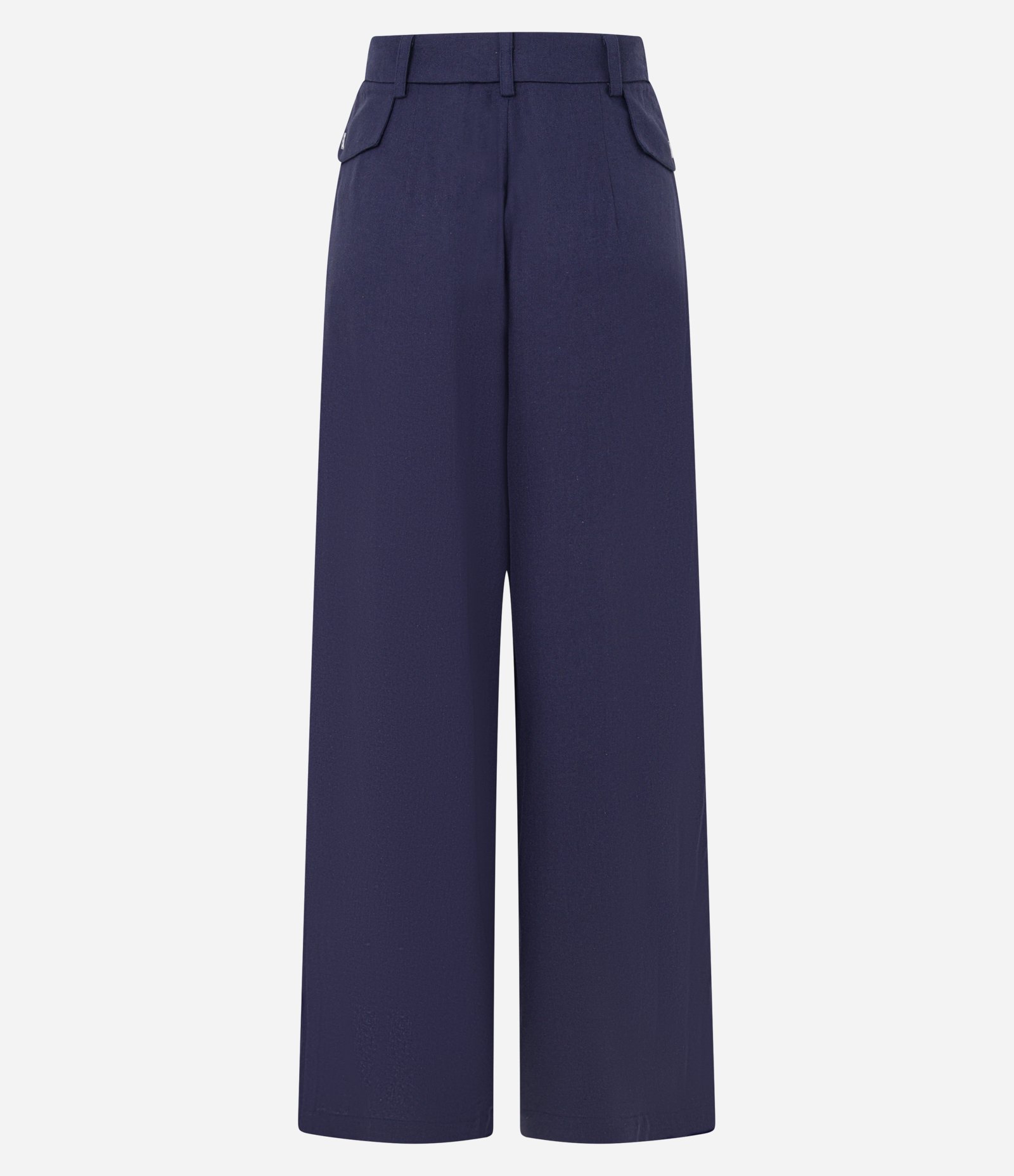 Calça Pantalona em Viscose e Linho com Piping Azul Escuro 6