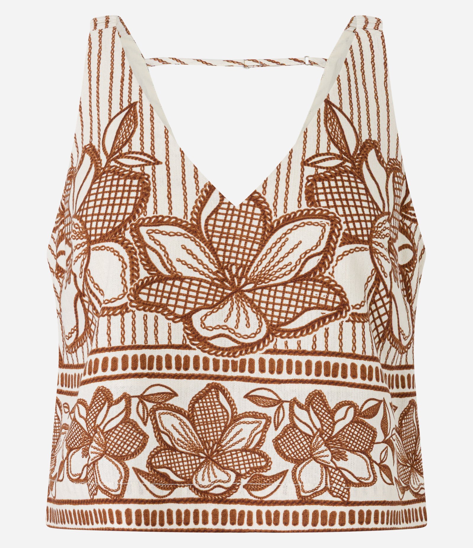 Blusa em Viscose Twill Floral com Alça Quadradinha e Elástico Bege 5