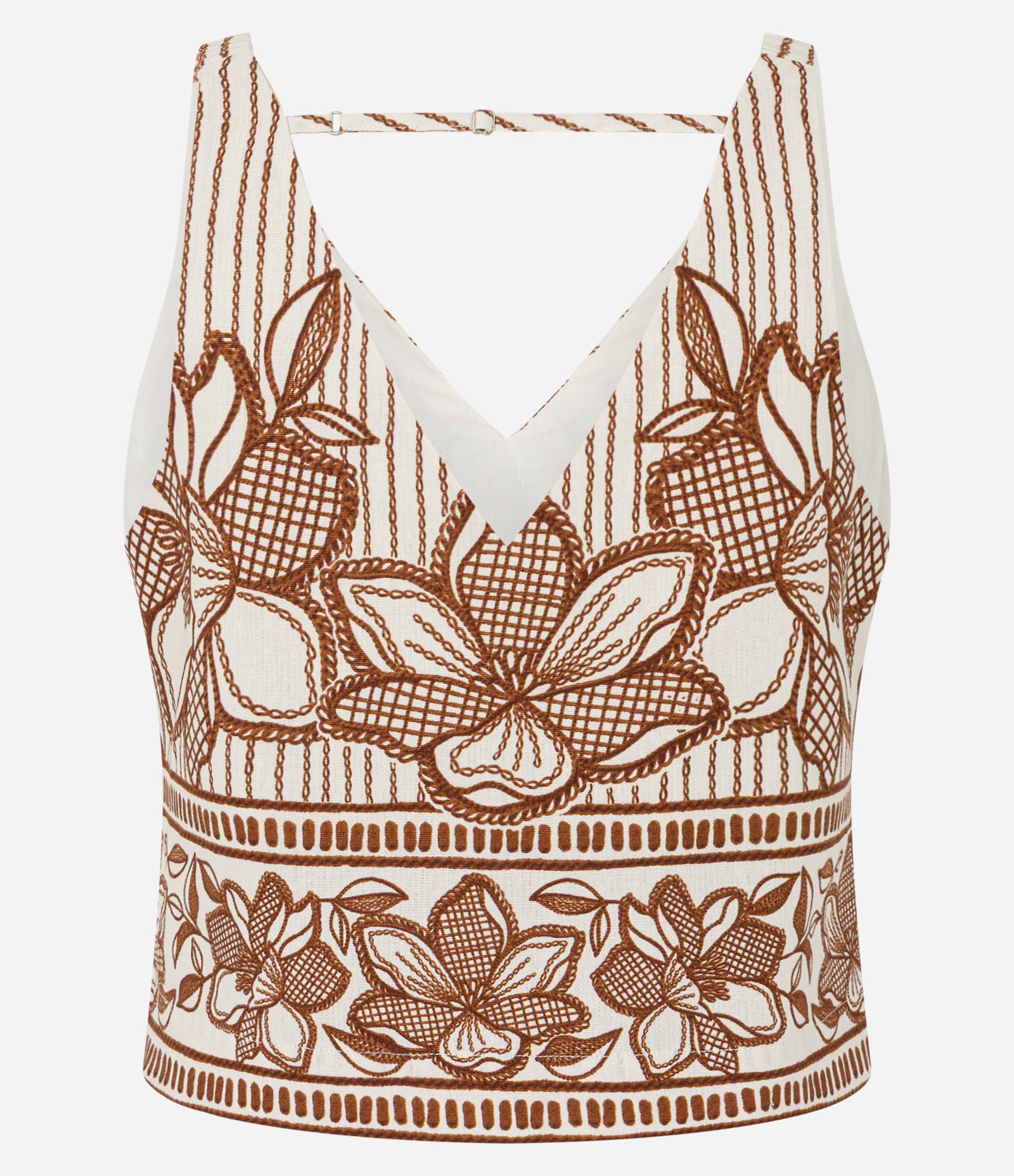 Blusa em Viscose Twill Floral com Alça Quadradinha e Elástico Bege 6