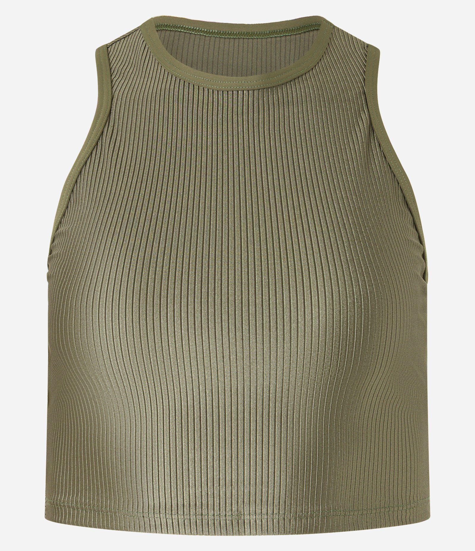 Regata Cropped Esportiva em Microfibra Canelada Verde Oliva 5