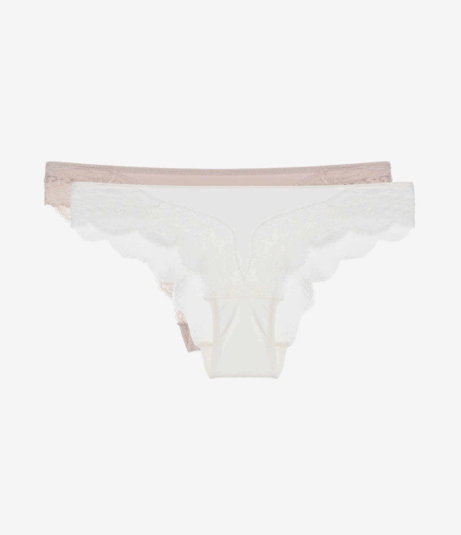 Kit 02 Calcinhas Biquíni em Microfibra com Renda Bege/Branco 1