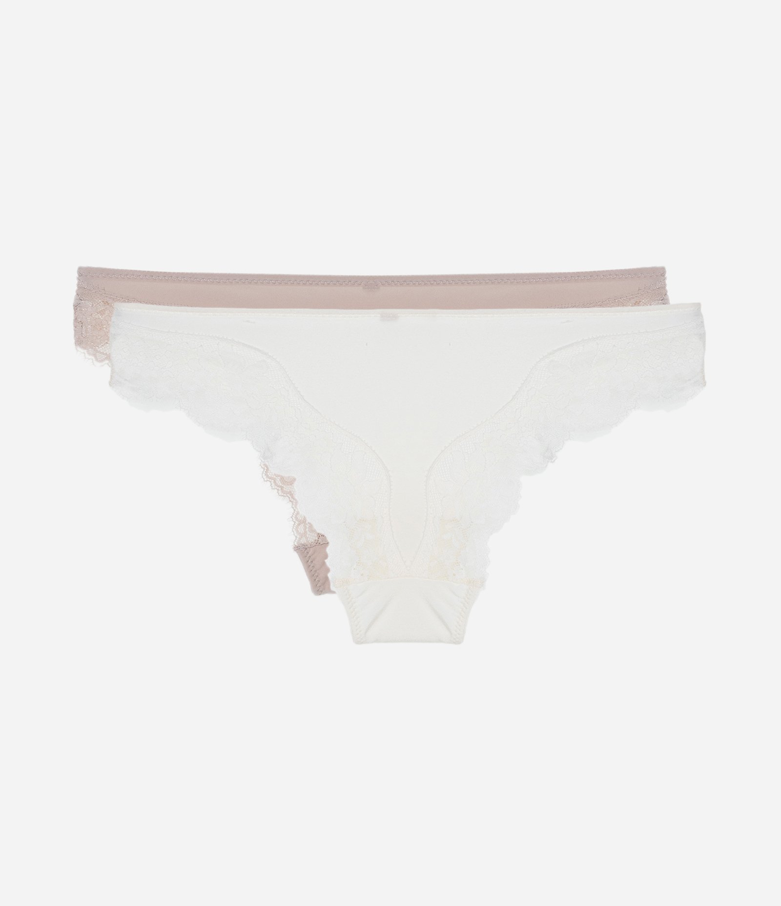 Kit 02 Calcinhas Biquíni em Microfibra com Renda Bege/Branco 2