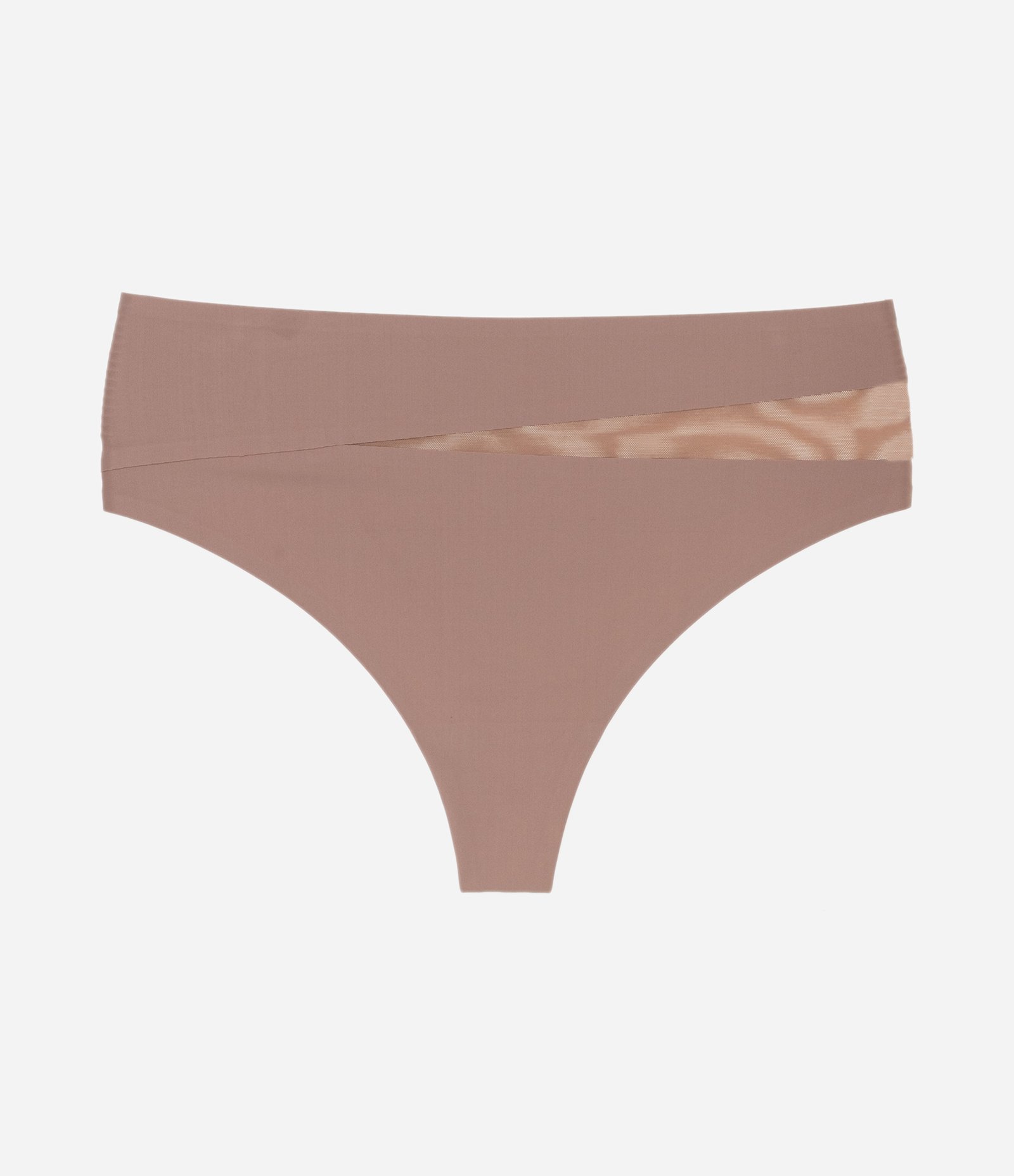 Calcinha Alta Fio em Microfibra Leve com Recorte de Tule Bege 6