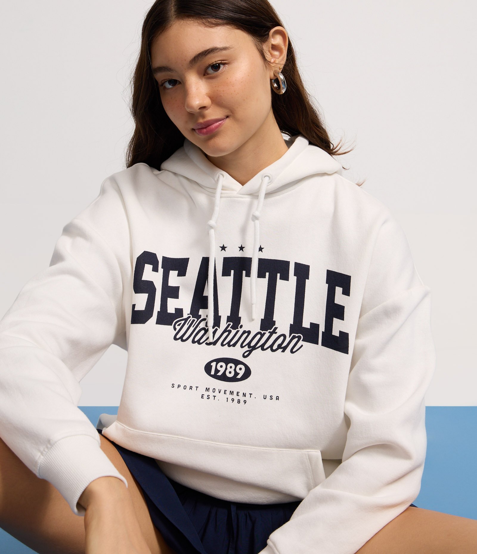 Casaco Fechado Overtop em Moletom com Estampa Lettering Seattle Branco 5