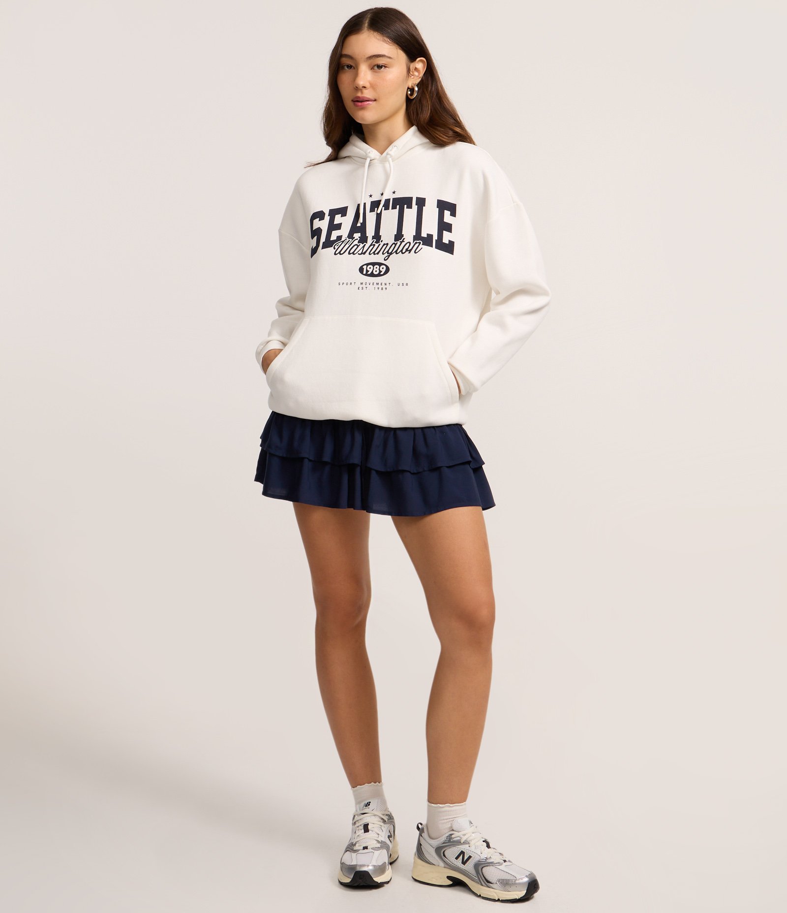 Casaco Fechado Overtop em Moletom com Estampa Lettering Seattle Branco 2