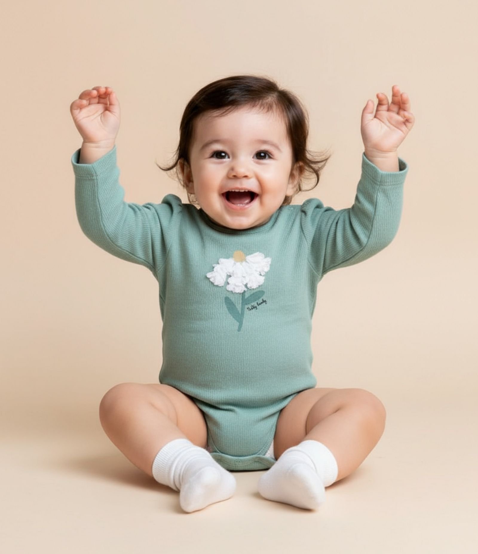 Body Infantil Texturizado com Bordado Flor - Tam 0 a 18 meses Verde 1