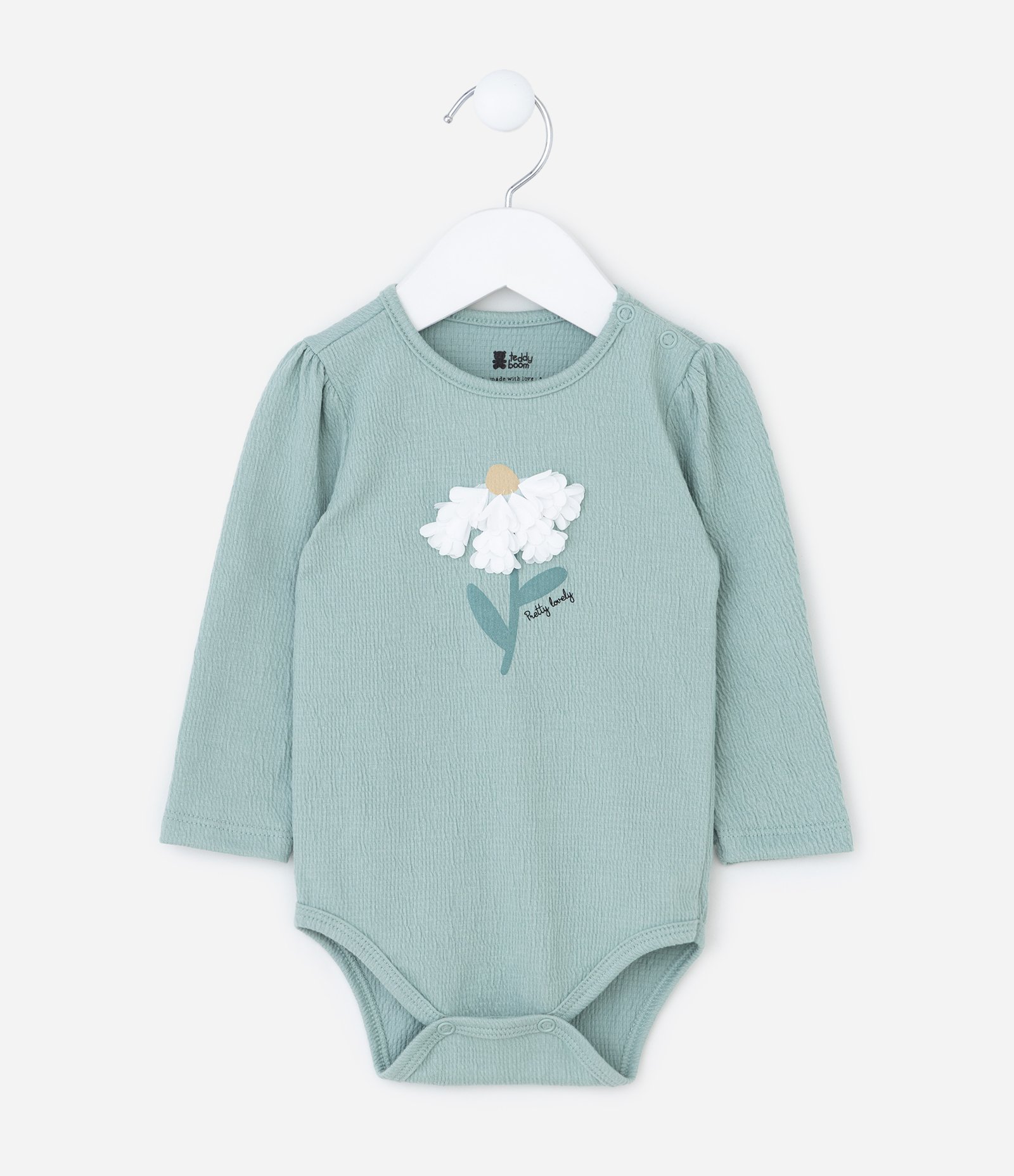 Body Infantil Texturizado com Bordado Flor - Tam 0 a 18 meses Verde 2