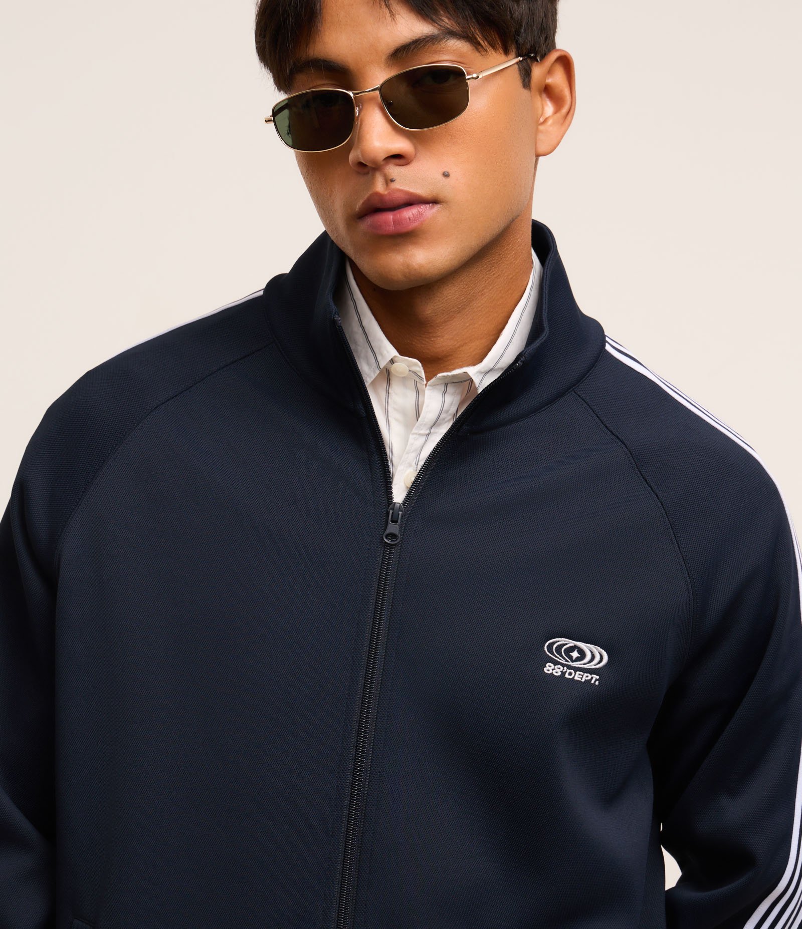 Casaco em Helanca com Bordado Localizado e Listras Contrastantes Azul 4