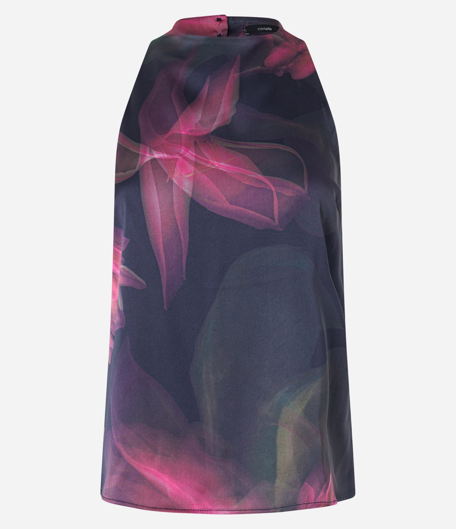 Blusa Acetinada com Gola Halter e Estampa Floral Esmaecida Azul 8