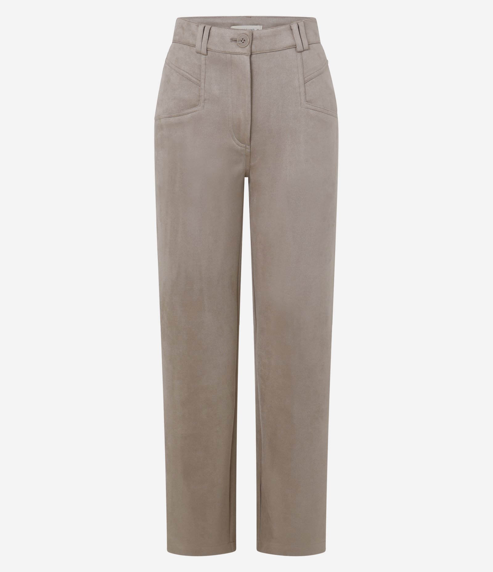 Calça Boho Reta Cintura Alta em Suede com Recortes nos Bolsos Bege 5