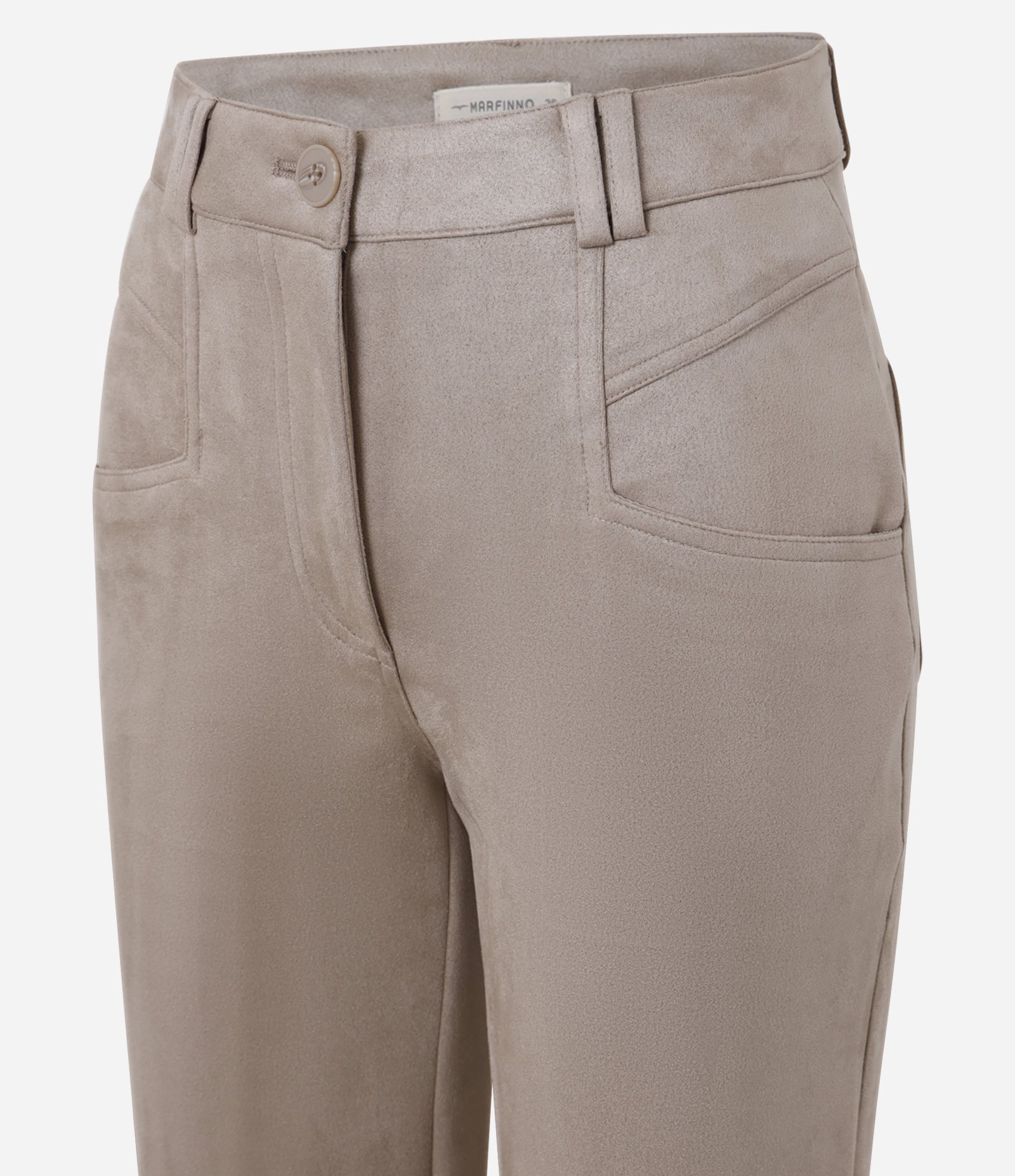 Calça Boho Reta Cintura Alta em Suede com Recortes nos Bolsos Bege 6