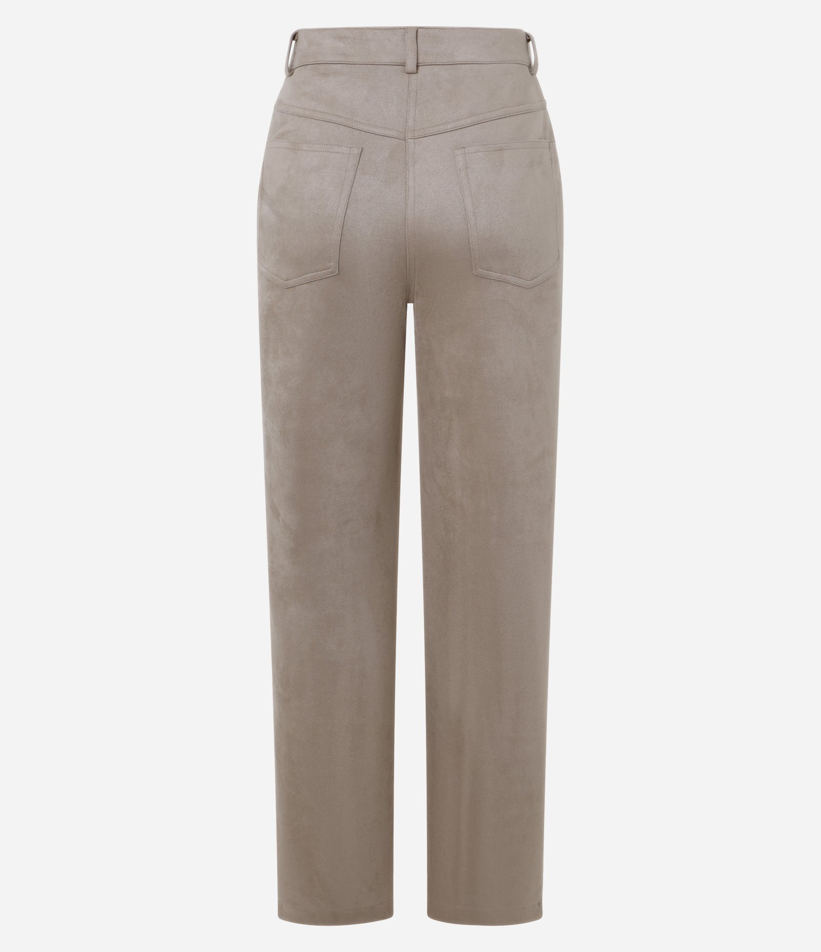 Calça Boho Reta Cintura Alta em Suede com Recortes nos Bolsos Bege 7