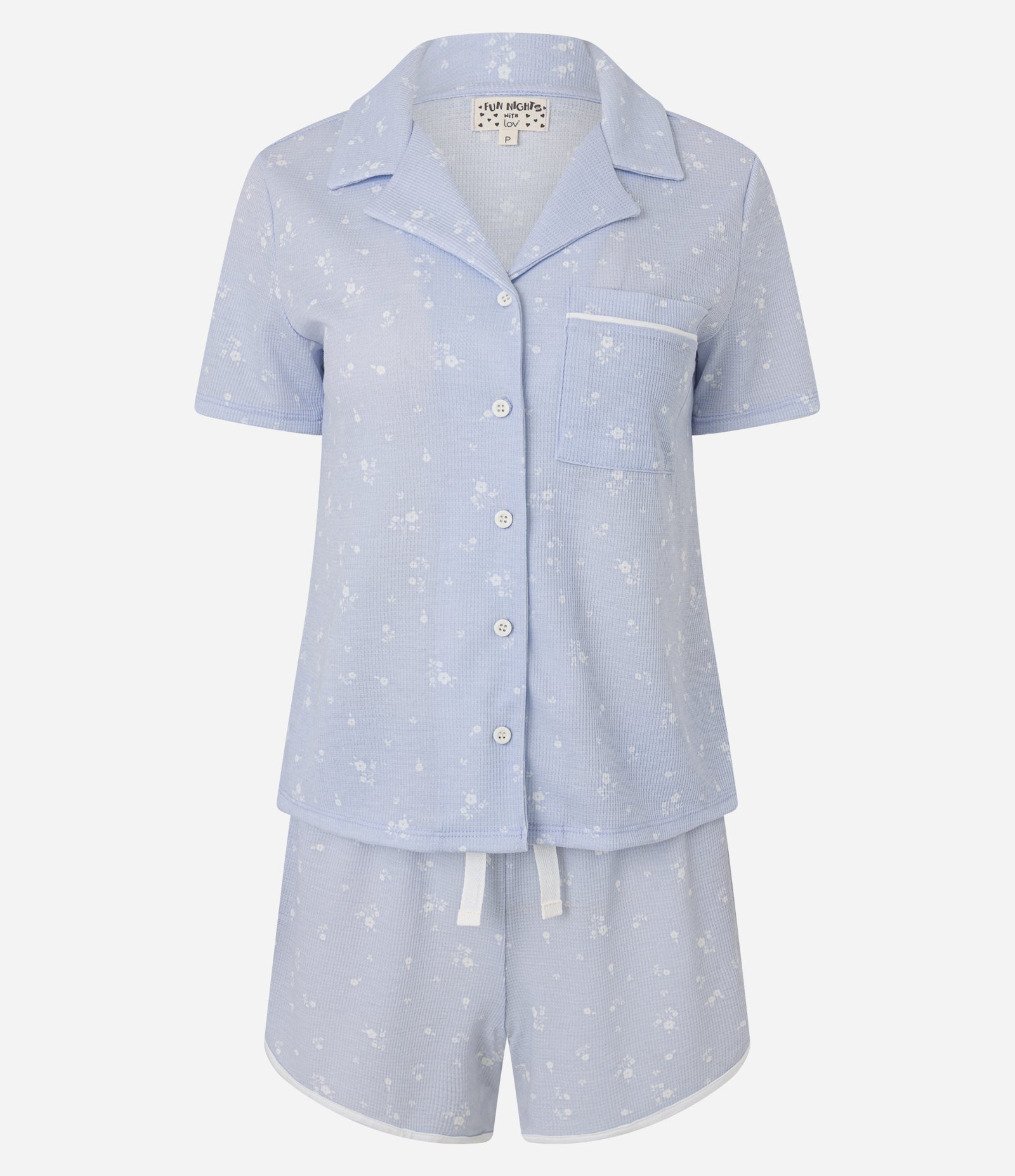 Pijama Americano Short Doll Texturizado e Estampado de Florzinhas Azul 4