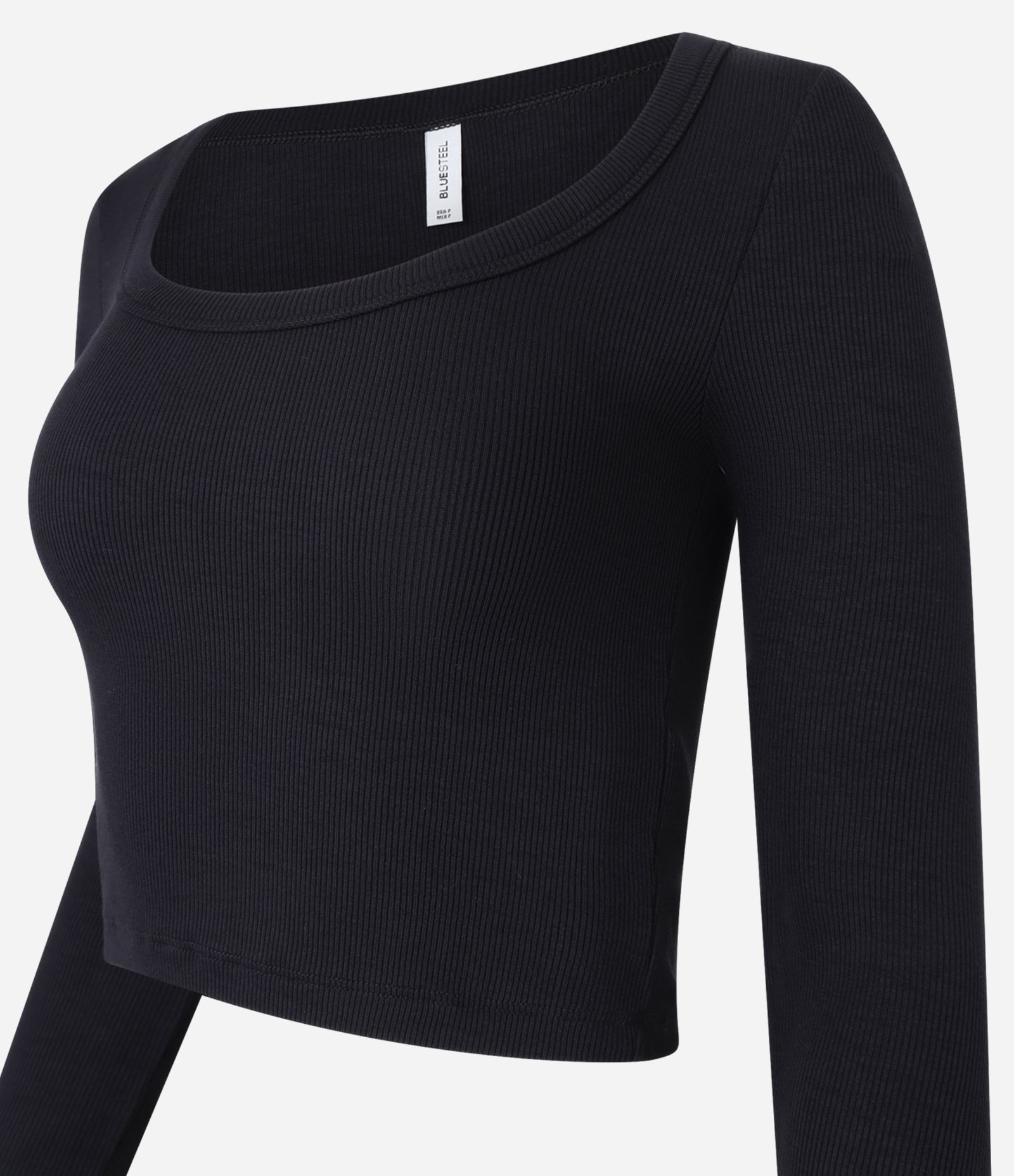 Blusa Canelada em Ribana com Decote Profundo Preto 8