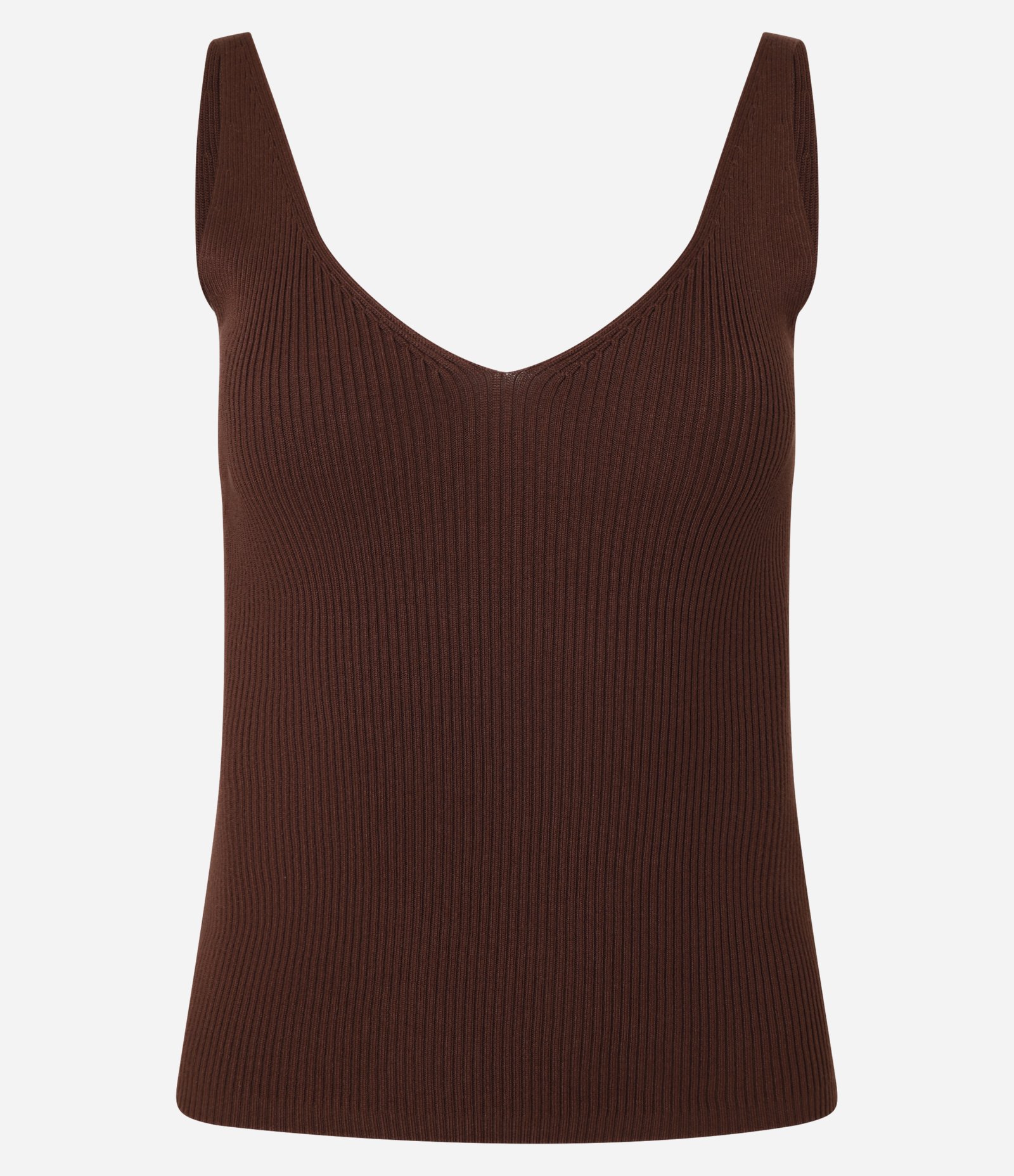 Blusa Canelada em Tricô com Decote V e Costas Decotadas Marrom 1