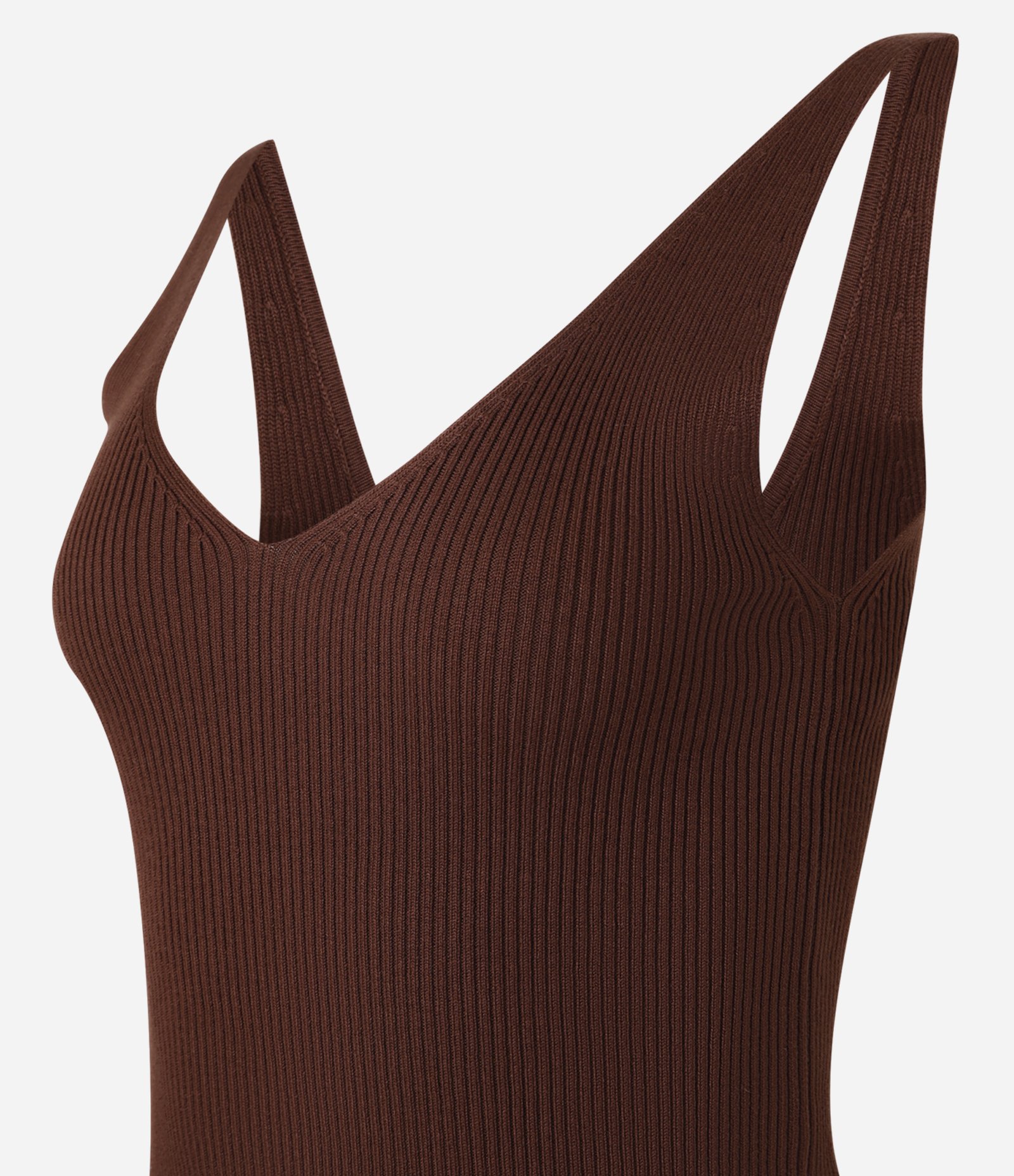 Blusa Canelada em Tricô com Decote V e Costas Decotadas Marrom 2