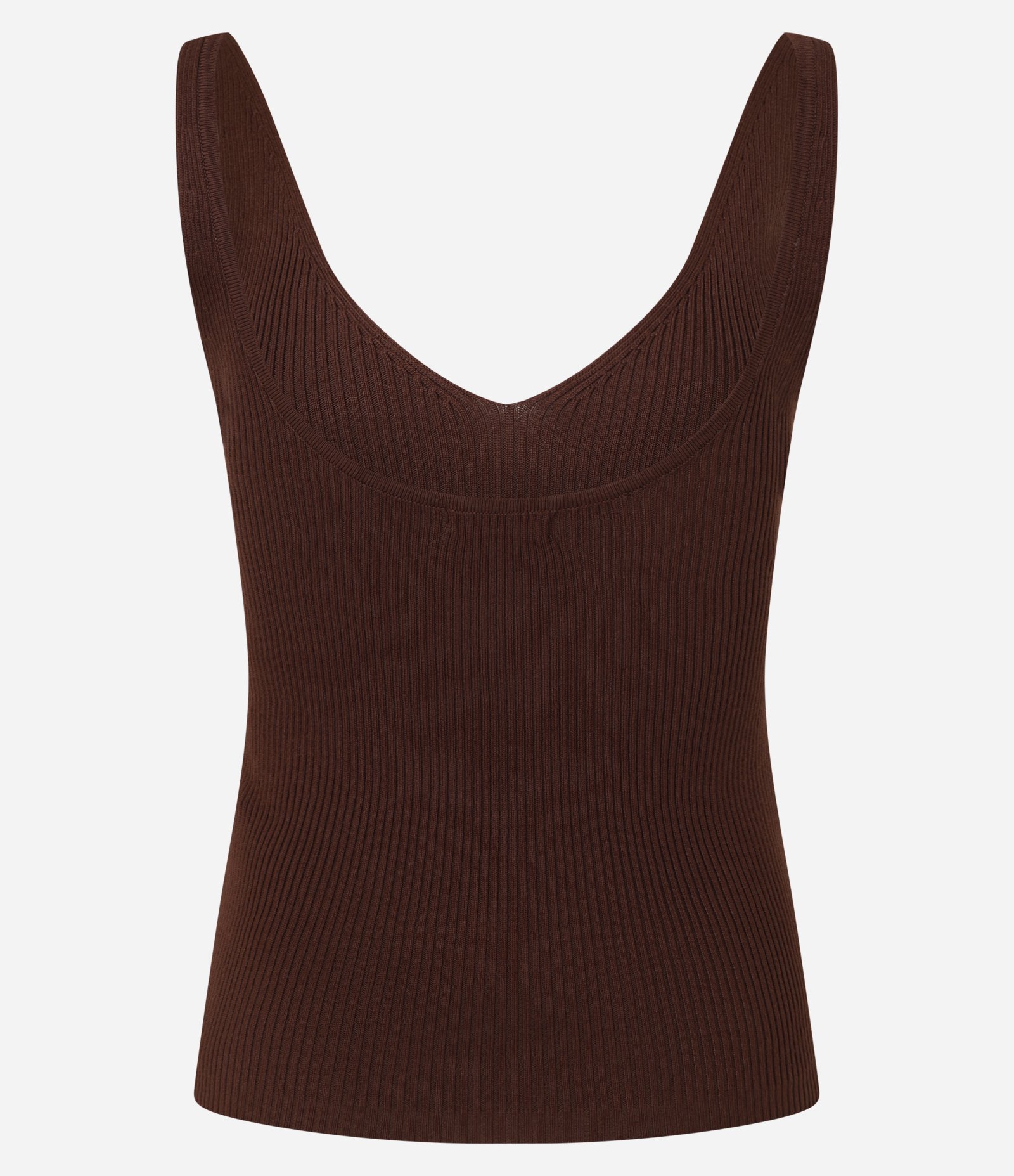 Blusa Canelada em Tricô com Decote V e Costas Decotadas Marrom 3