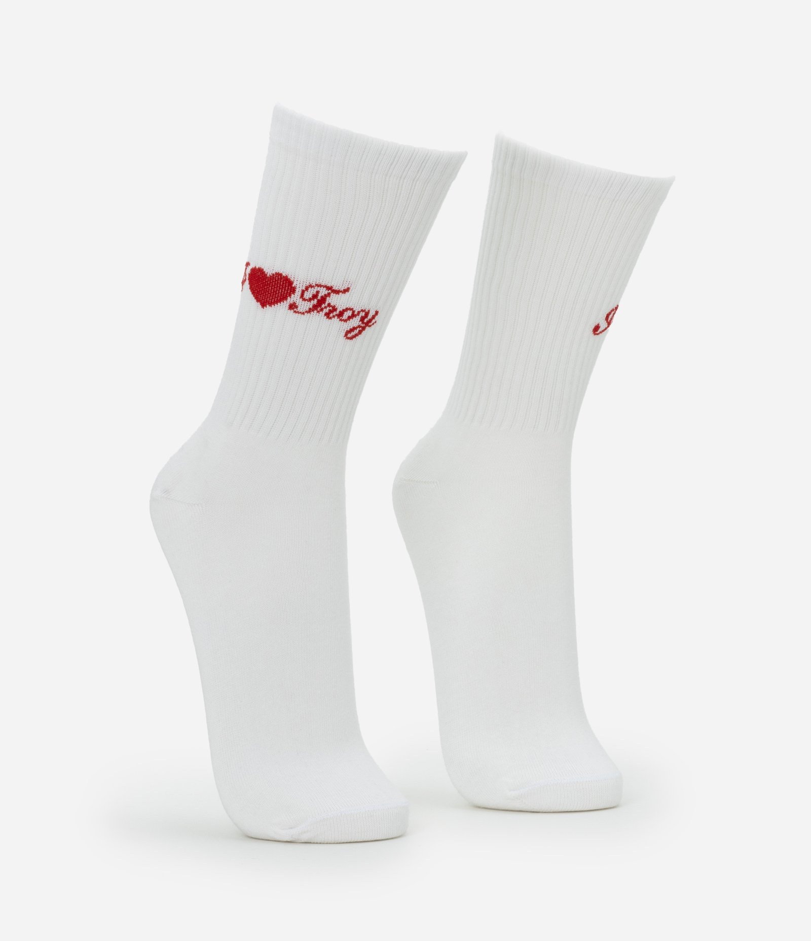 Meia Cano Alto em Algodão com Estampa Bordada I Love Troy Branco 2