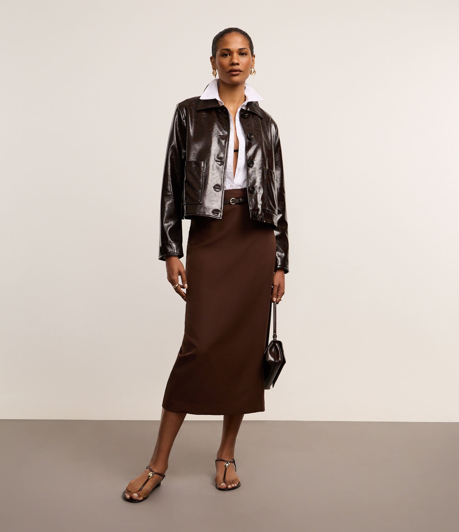 Jaqueta em PU com Textura e Efeito Vinil Marrom 2