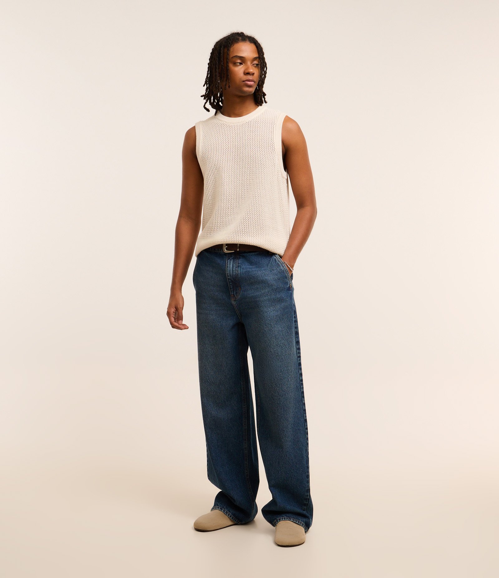 Regata Regular em Tricô com Viés em Ribana Bege 2