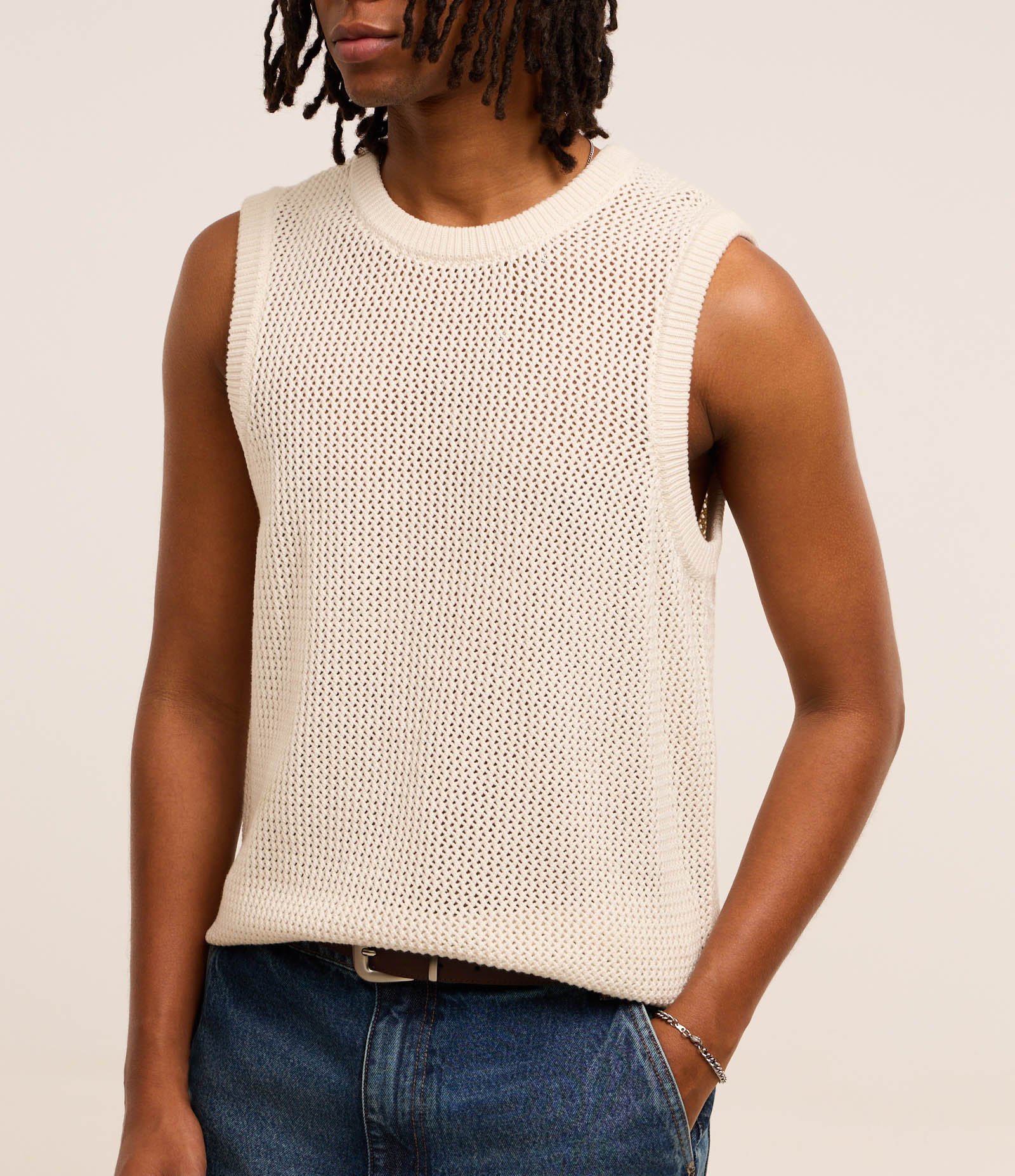 Regata Regular em Tricô com Viés em Ribana Bege 3